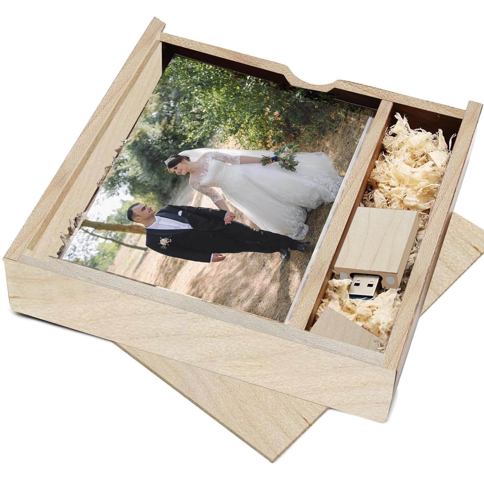 Wood Usb Flash Drive With Gift Box (6.73''X6.73''X1.38'') Tatmohik 16Gb Usb 3.0 Wedding Usb Memory For Storing Photos Maple Wood