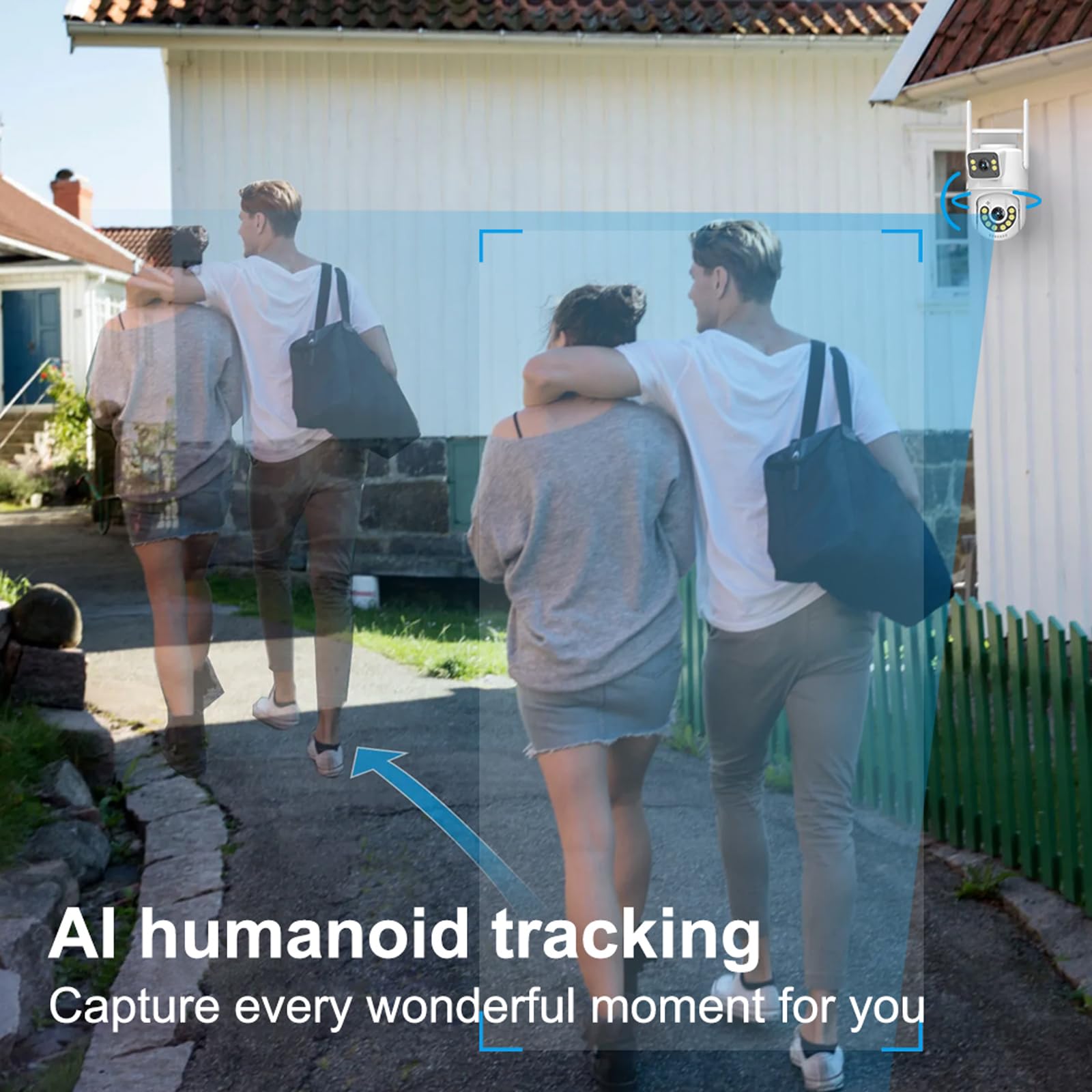 1080P Ptz Outdoor Security Camera, Dual Lens Linkage Wireless Wifi Cameras For Home Security, 360 View Auto Tracking Surveillanc