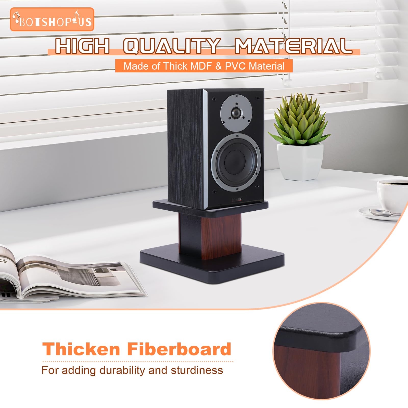 6' Desktop Bookshelf Speaker Stands Pair For Under 15' Studio Speaker Riser Medium&Small Speakers Studio Monitor Stand Computer Gaming Desk Speaker Stand(Yellow Sandalwood)