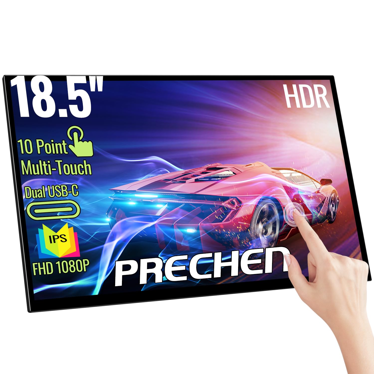 Portable Touchscreen Monitor 18.5 Inch, Hdr, 350Cd/M, 1920X1080 Touch Display With Hdmi Usb C, 99% Srgb, Built In Speakers, Kick
