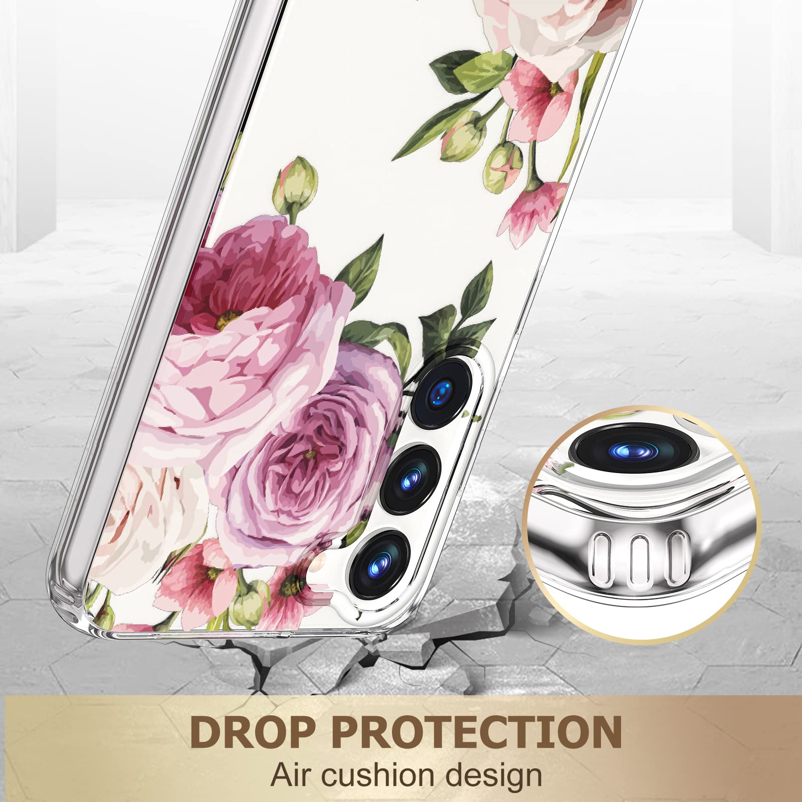 Milprox Compatible With Samsung Galaxy S23 Flower Case, Cute Case Design For Girls Women, Shockproof Floral Pattern Hard Back Fo