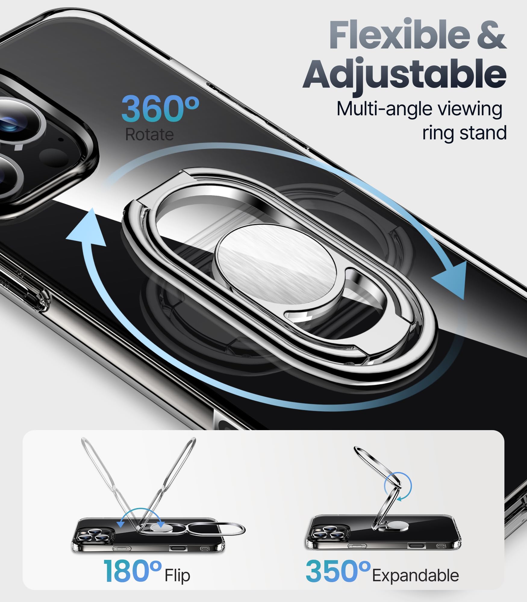 Shields Up For Iphone 16 Pro Case With Stand, Phone Case Clear With Double Ring Holder [Adjustable & Foldable] Shockproof Protec