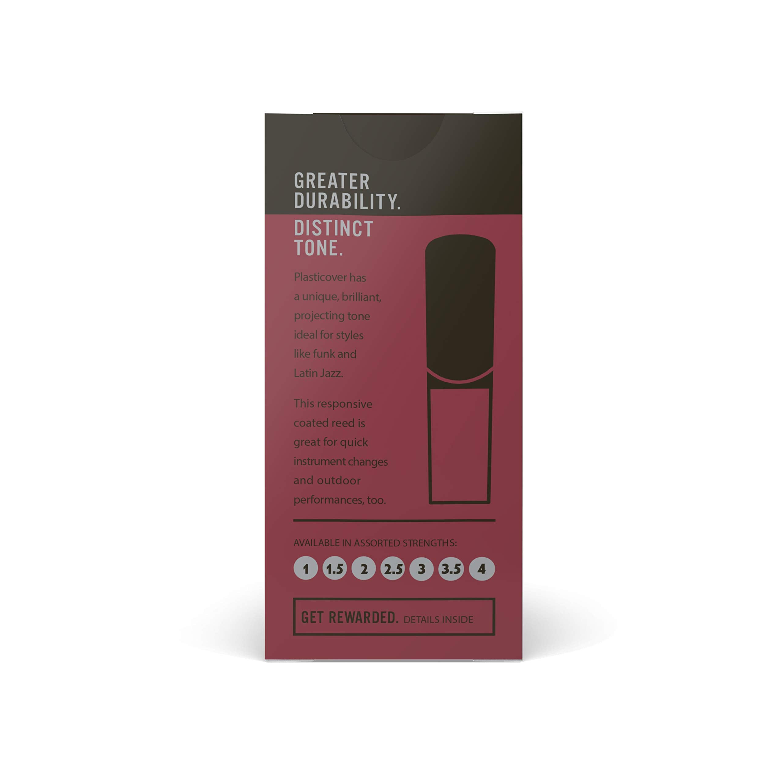 Daddario Woodwinds Plasticover Alto Sax Reeds, Strength 3.5, 5-Pack