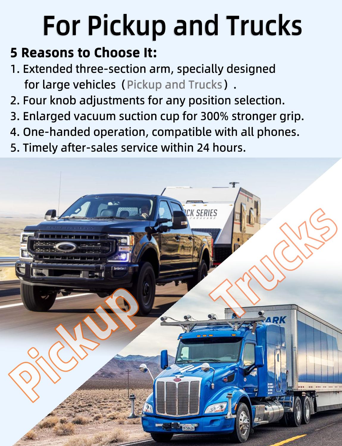 Wckesi Phone Mount For Truck, Phone Holder For Truck, Car Phone Holder,?Tri-Fold 10-Inch Long Arm? For Pickup And Heavy Duty Tru