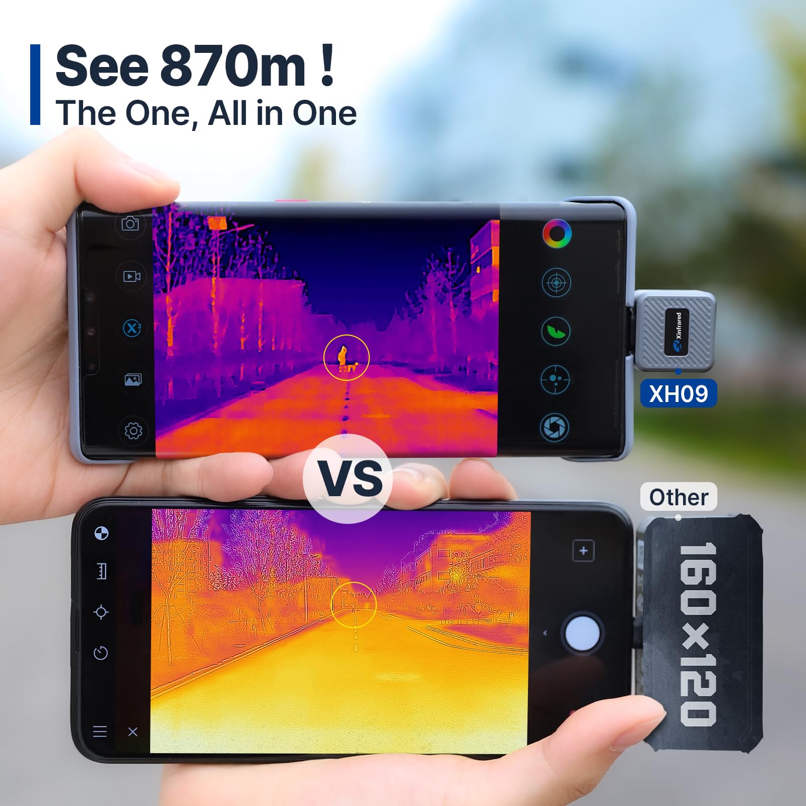 Xinfrared One Xh09 Thermal Night Vision Monocular For Android, Thermal Camera For Cell Phone With 50Hz, See 870M, 15X Zoom Therm