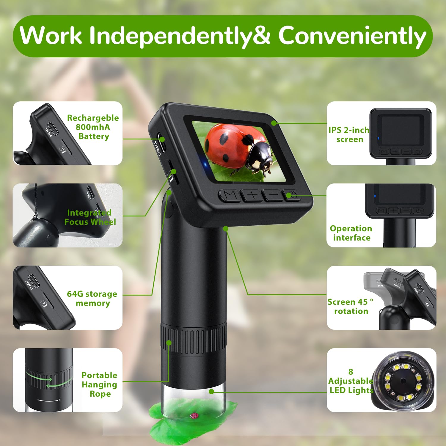 Imichi Microscope For Kids 50X 1000X Magnification  2 Inch Ips Hd Screen, 2 31Mp Photos, 1080P Video, 2 Hour Battery Life, Easy