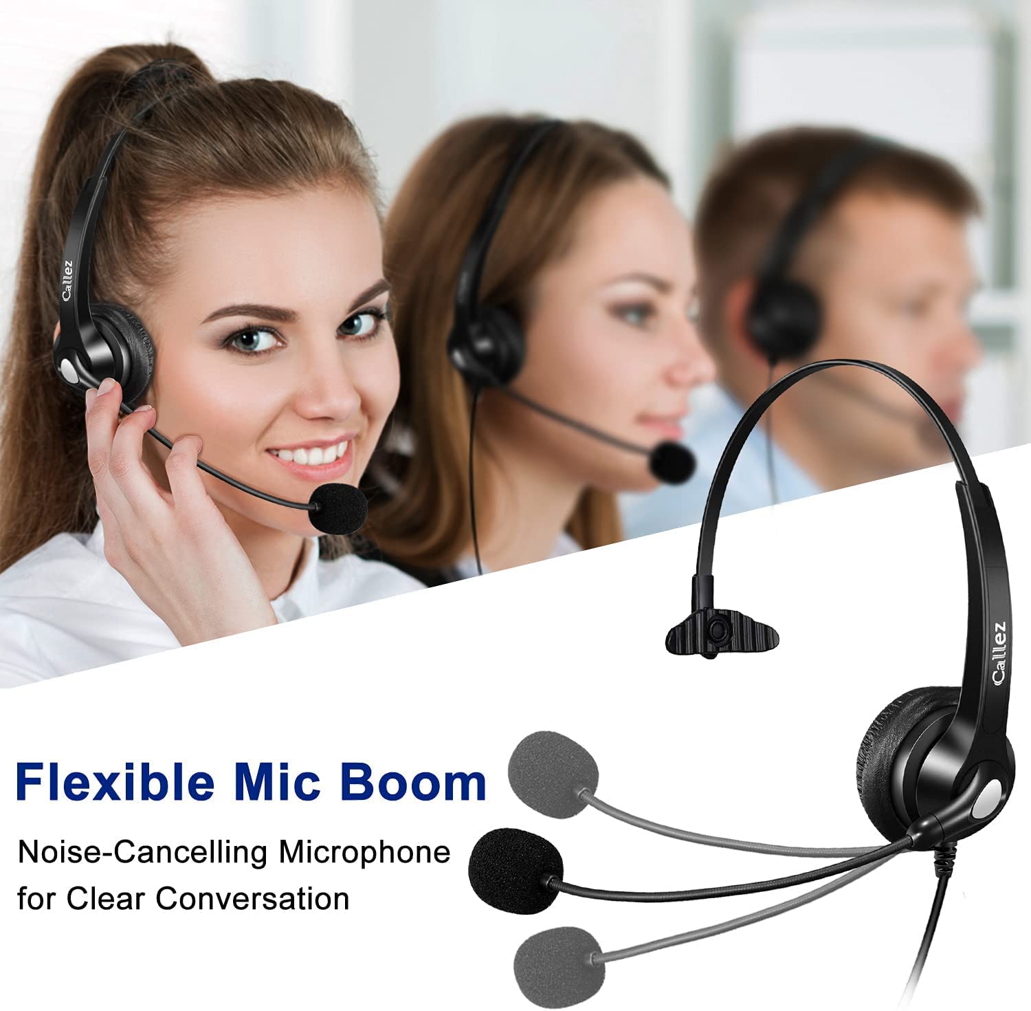 Callez Phone Headset With Noise Cancelling Microphone, Office Telephone Headsets For Cordless Dect Phones With 2.5Mm Headphones