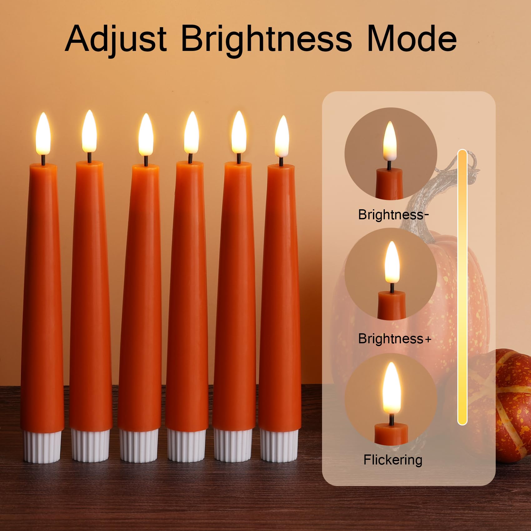 Eywamage Short Orange Flameless Taper Candles With Remote, Flickering Halloween Fall Led Candlesticks Set Of 6
