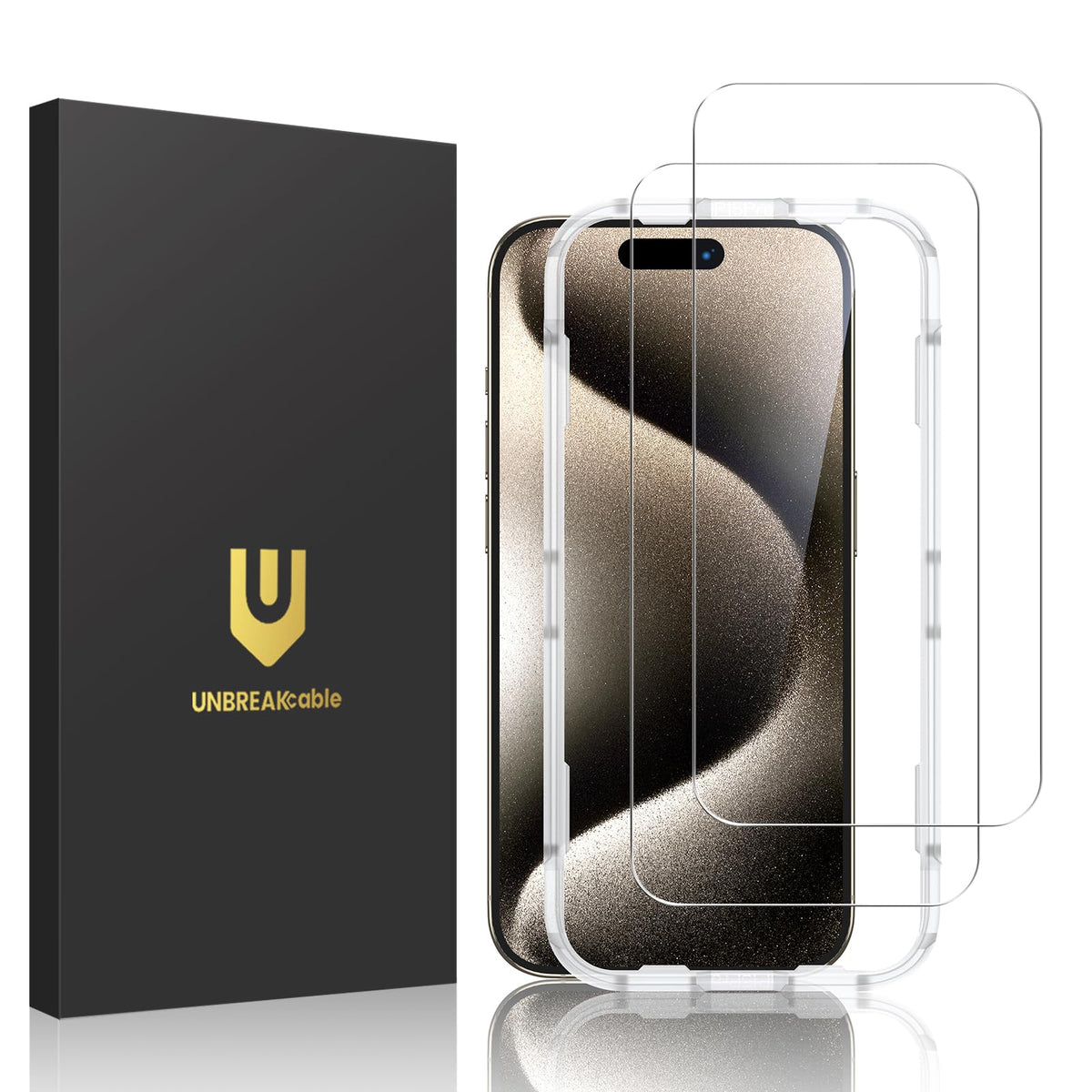 Unbreakcable Tempered Glass Screen Protector For Iphone 15 Pro [Easy Installation Frame] [9H Hardness] [99.99% Hd Clear][Bubble