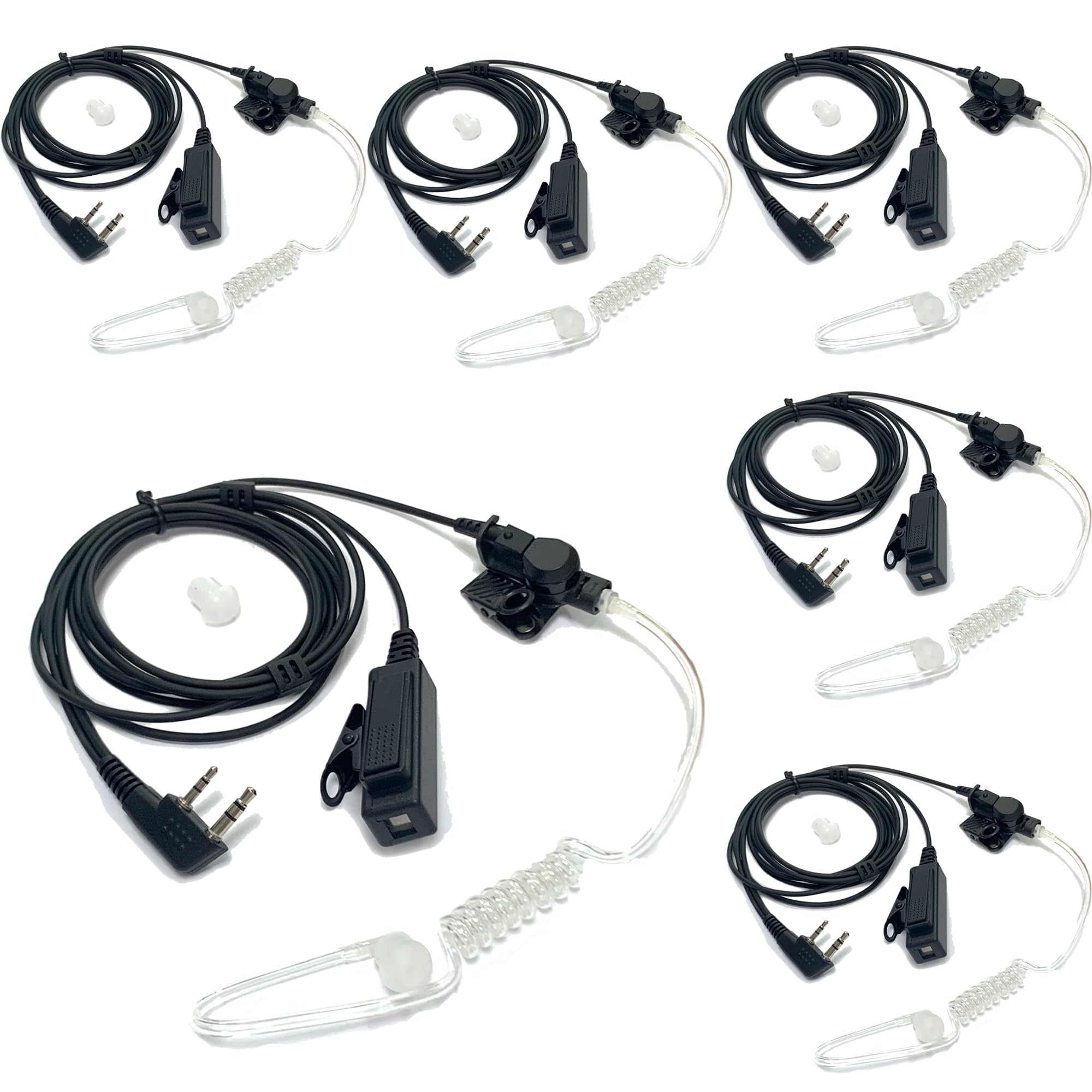 Samcom Surveillance Radio Earpiece With Mic For Two Way Radios, 2 Wire Air Tube Headset With Mic For Walkie Talkies, 2 Pin Hands Free Earpieces Compatible With Fpcn10A Fpcn30A Radios, 6 Pcs