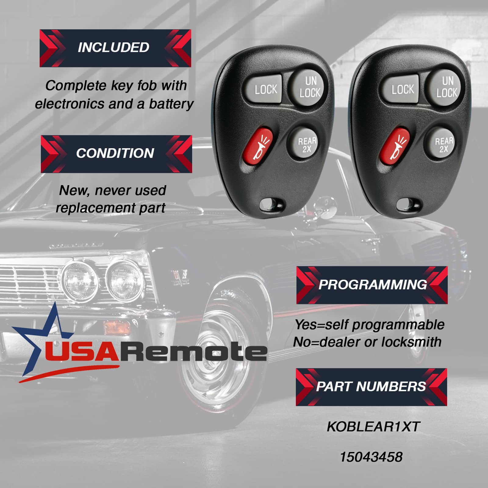 Key Fob Keyless Entry Remote Fits Chevy Astro, Blazer And Gmc Jimmy, Safari 2001 2002 2003 2004 2005 (Koblear1Xt, 15043458), Set