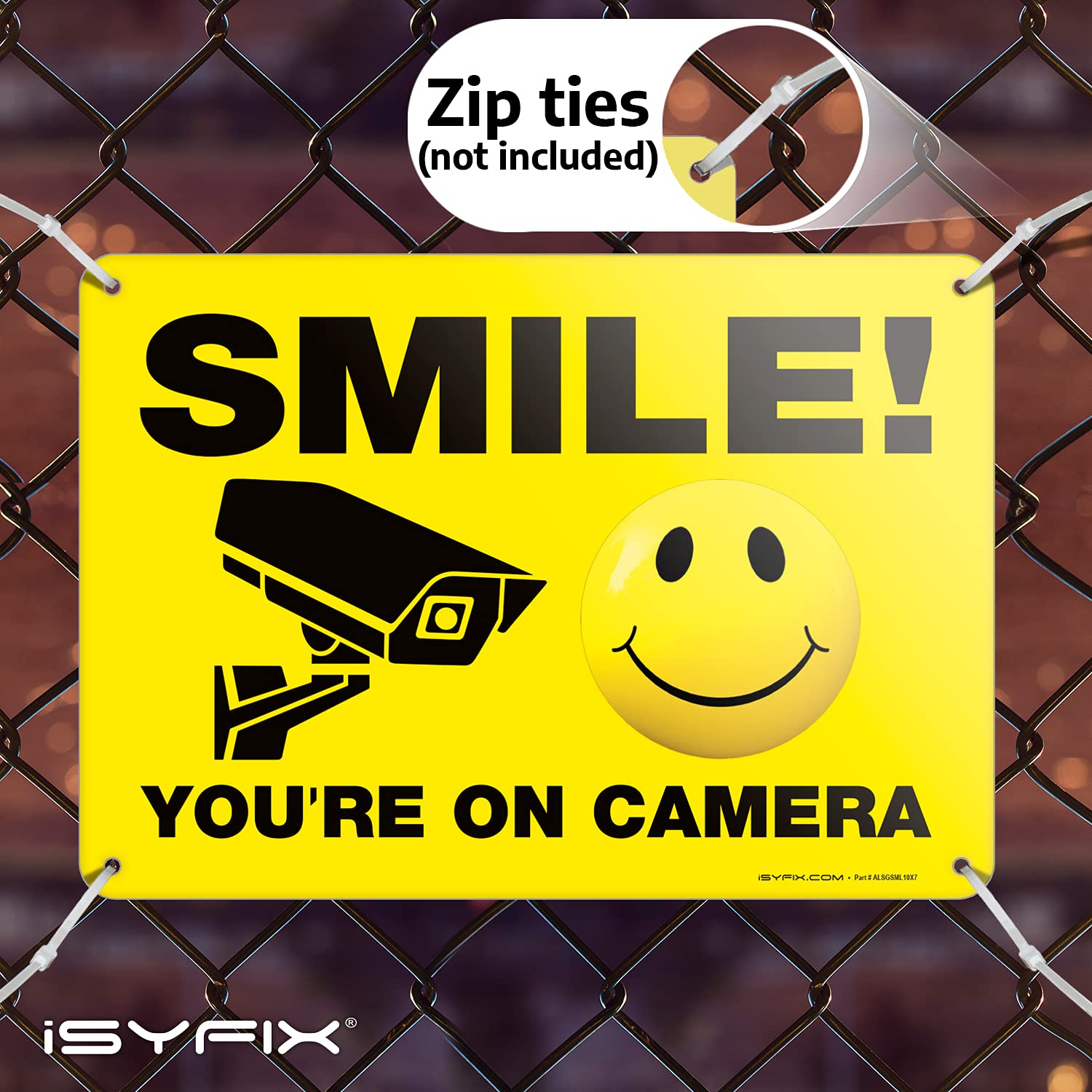 Isyfix Smile You'Re On Camera Signs For Business   1 Pack 10X7 Inch   100% Rust Free .040 Aluminum Sign, Laminated For Uv, Weath