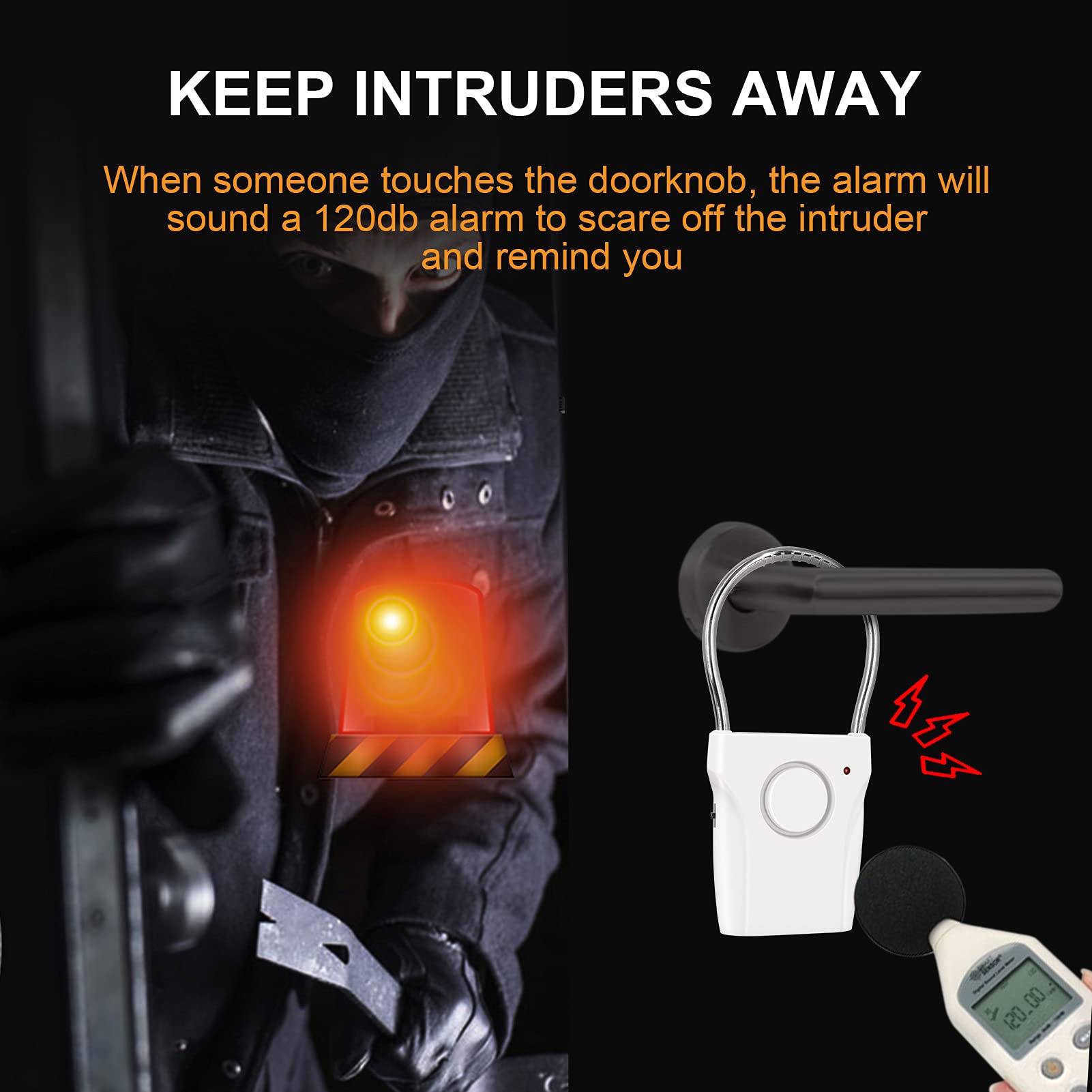 Jian Boland Door Handle Alarm  Door Alarms For Home Security With 120Db Audible Alarm Up To 500Ft   Vibration Triggered Security Alarm For Travel, Hotel, Apartment, And Home Security