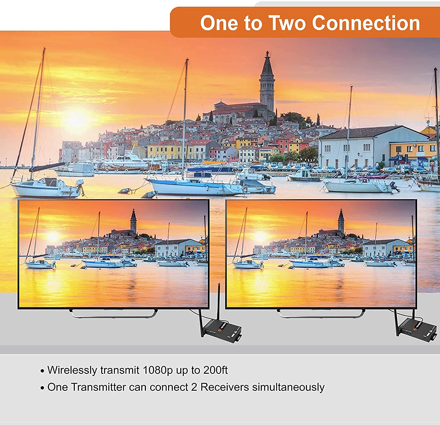 J Tech Digital Wireless Hdmi Extender 1X2 Up To 200Ft 1080P With Hdmi Loop Output Ir Passthrough (1Tx + 1Rx)