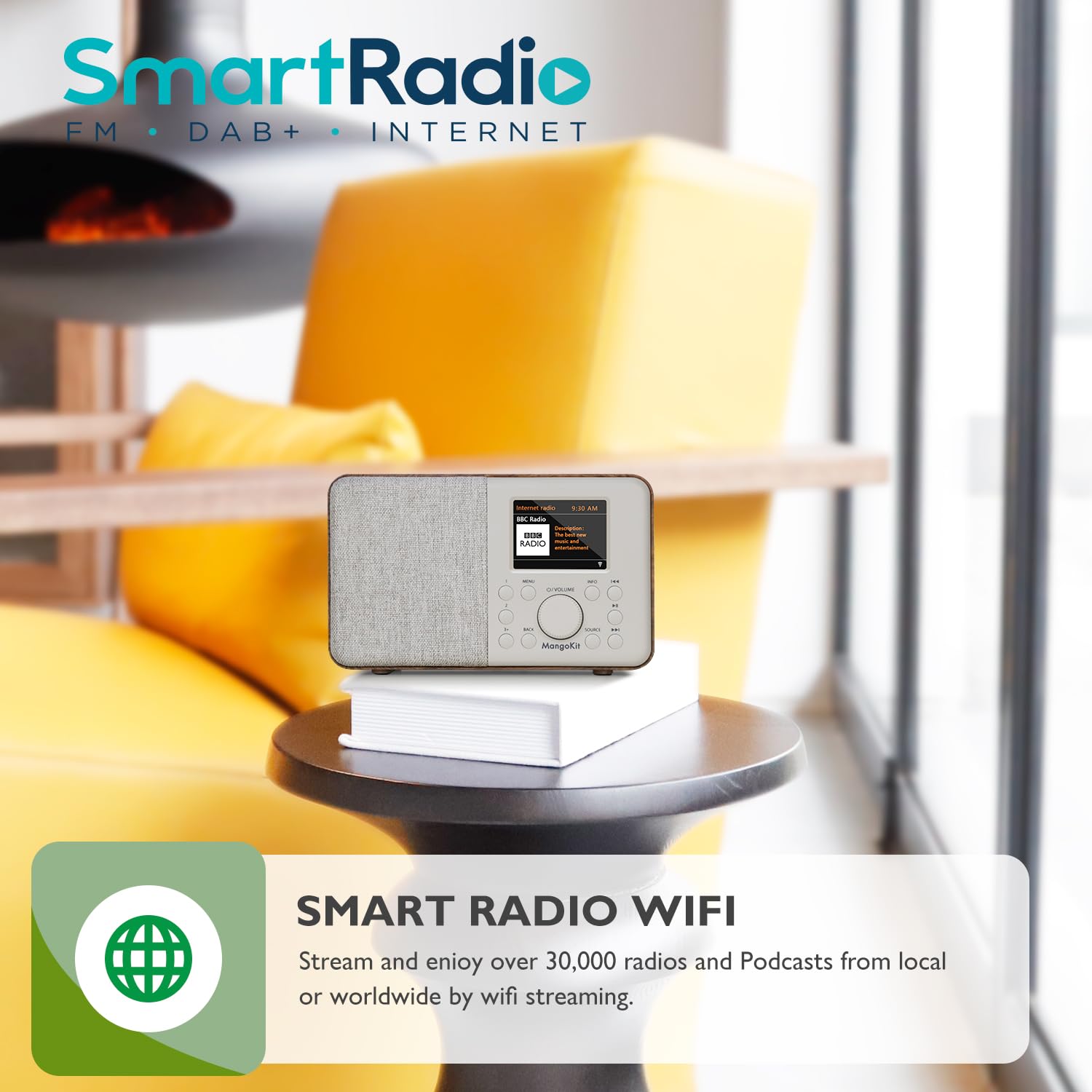 Mangokit Sr10 Internet Radio,Wifi Radio,Podcast Player, Bluetooth Speaker, Smart Radio, Portable Fm Radio, Mains And Battery Pow