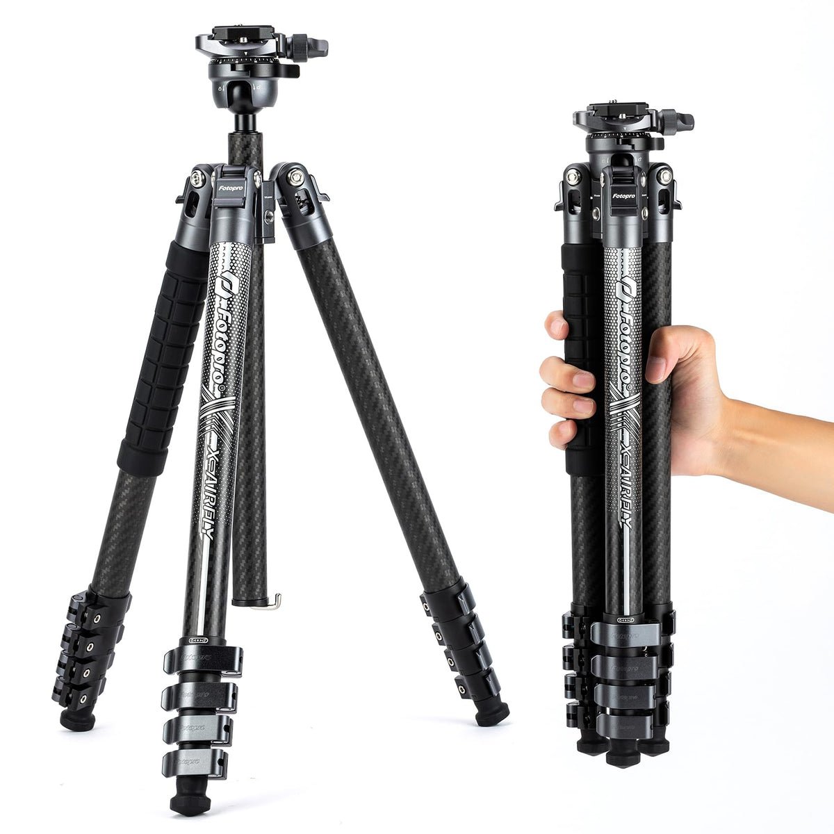 Fotopro X Airfly 63 Inch Carbon Fiber Tripod With Panoramic Ball Head Flip Lock 2.51Lb Lightweight Expandable Compact Portable P