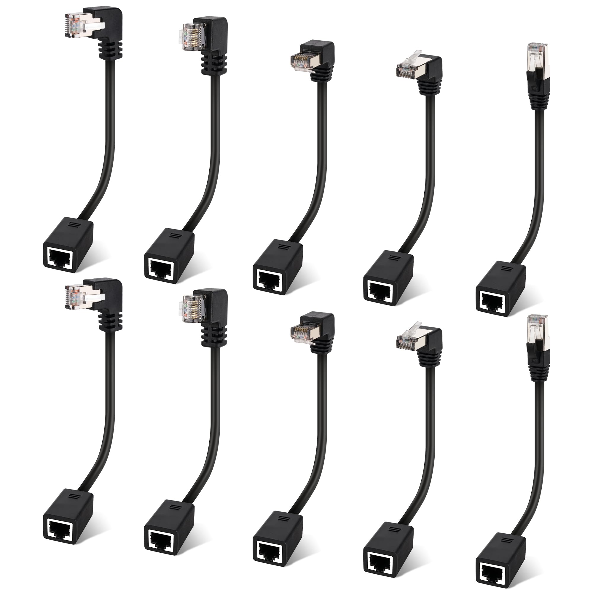 Cat 6 Ethernet Extension Cable 10 Pack,Multiple Angles(Up/Down/Left/Right/Straight), Cat6 Rj45 Network Lan Patch Cord Adapter, F