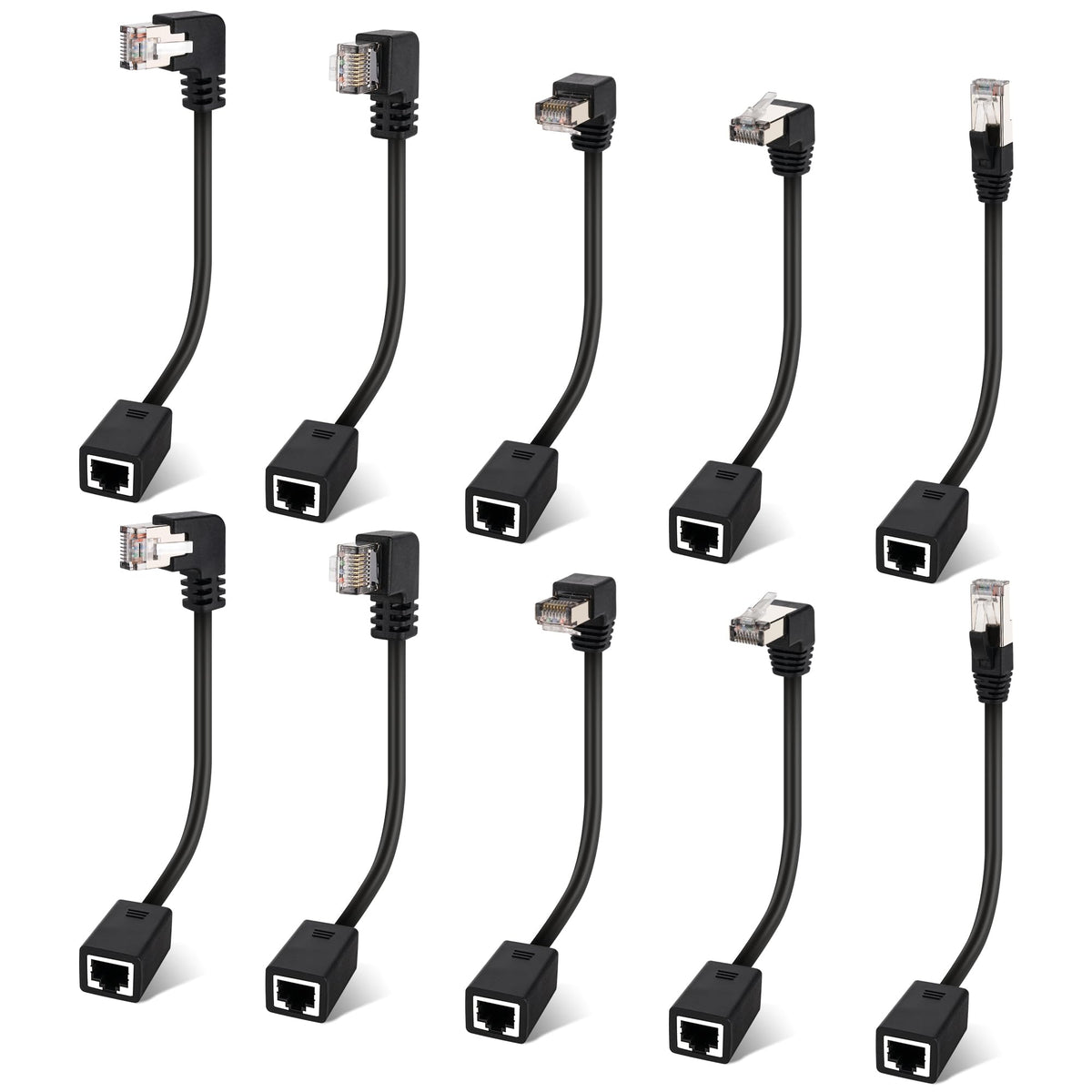 Cat 6 Ethernet Extension Cable 10 Pack,Multiple Angles(Up/Down/Left/Right/Straight), Cat6 Rj45 Network Lan Patch Cord Adapter, F
