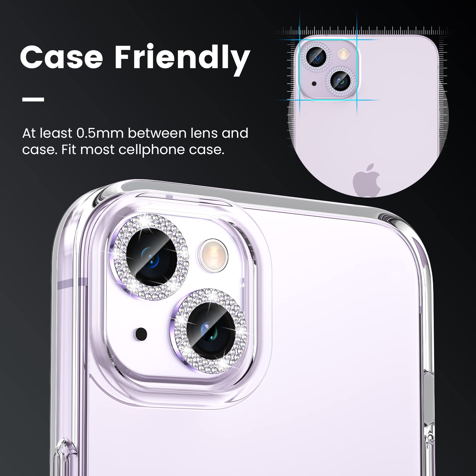 Tensea For Iphone 14 Plus/Iphone 14 Camera Lens Protector Bling, Protection Camera Cover Tempered Glass Screen Protector Diamond