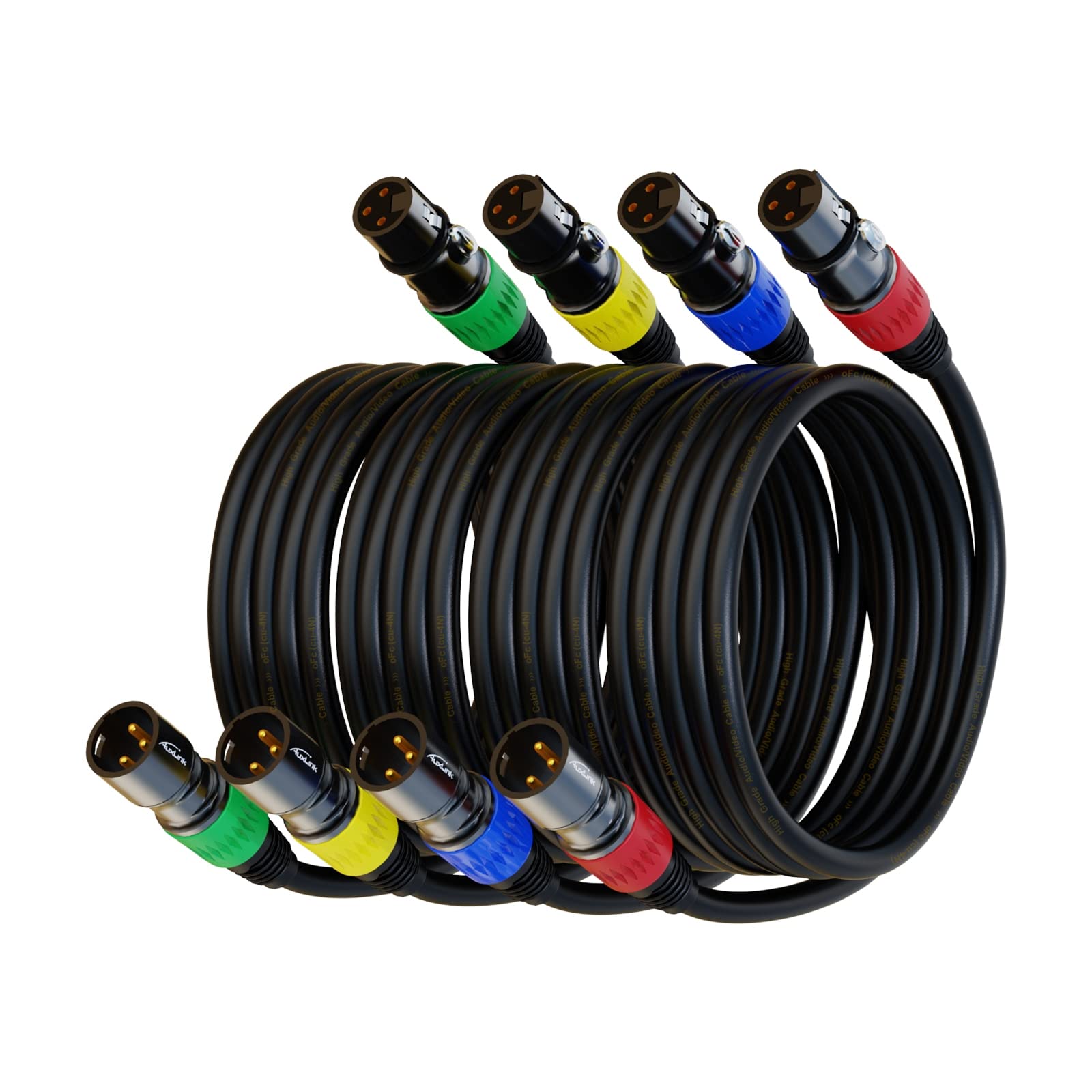 Auxlink Xlr Cables, Xlr Microphone Cable 10 Ft 4 Pack, Gold Plated 3 Pin Xlr Speaker Cable Male To Female Balanced Mic Cable