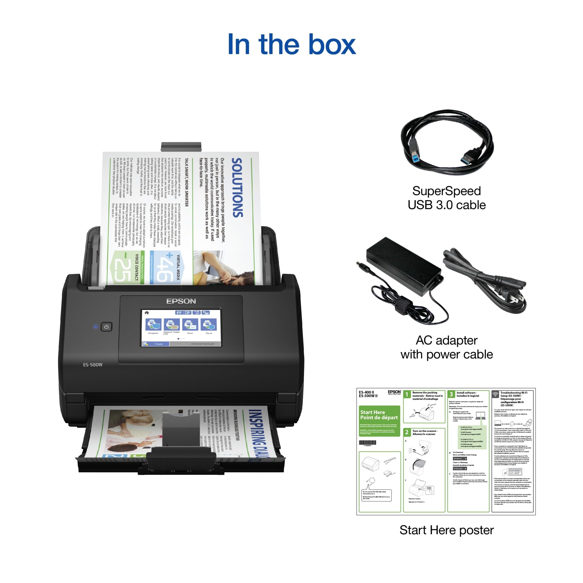 Epson Workforce Es 580W Wireless Color Duplex Desktop Document Scanner For Pc And Mac With 100 Sheet Auto Document Feeder (Adf)