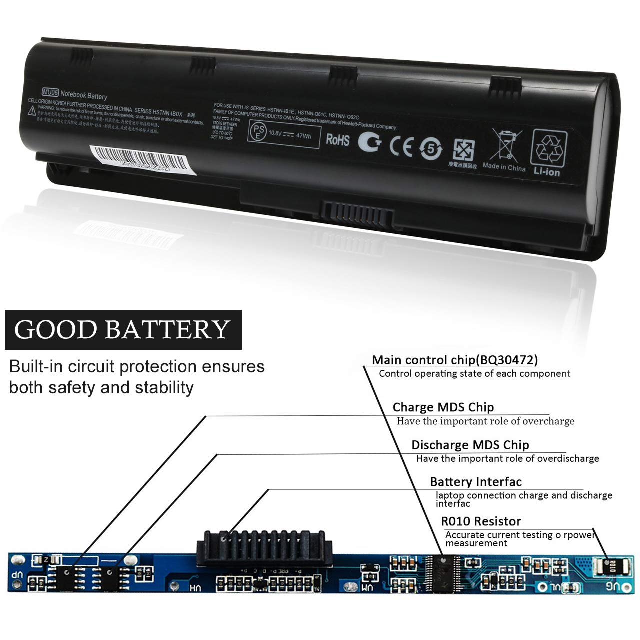 Jeestam Mu06 Mu09 Laptop Battery Replacement For Hp 593553 001 593554 001 Pavilion G6 G7 G62 G72 G4 Dv6 Dv7 Dm4 2000 Compaq Presario Cq32 Cq42 Cq43 Cq56 Cq57 Cq62 Cq72 [10.8V 47Wh]