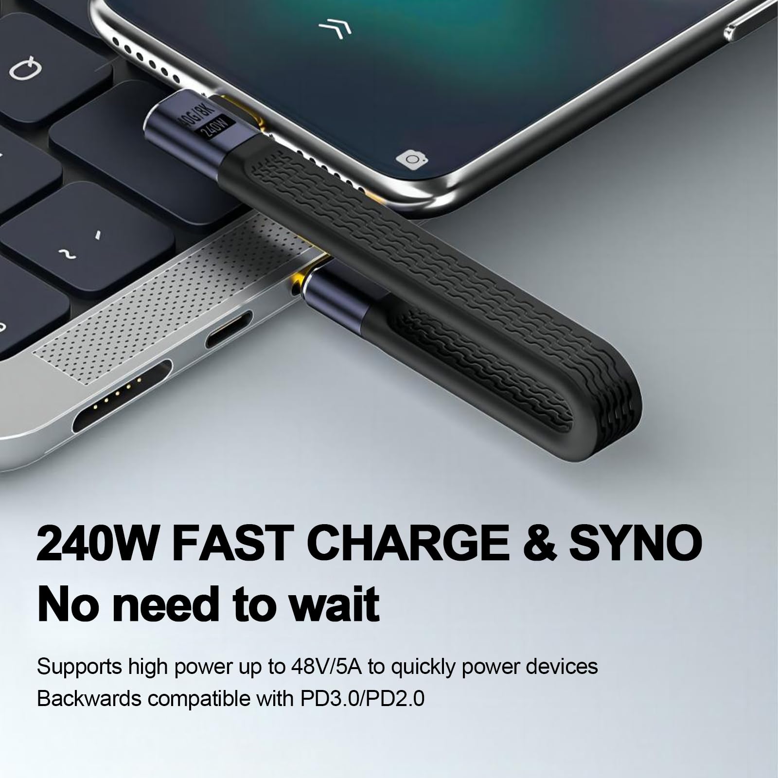 Leehitech Short Usb C Cable (5 Inch),240W Usb To Usb C Cable 90 Degree, 40Gbps Data Transfer Support 8K@60Hz For Iphone 15 &Macb