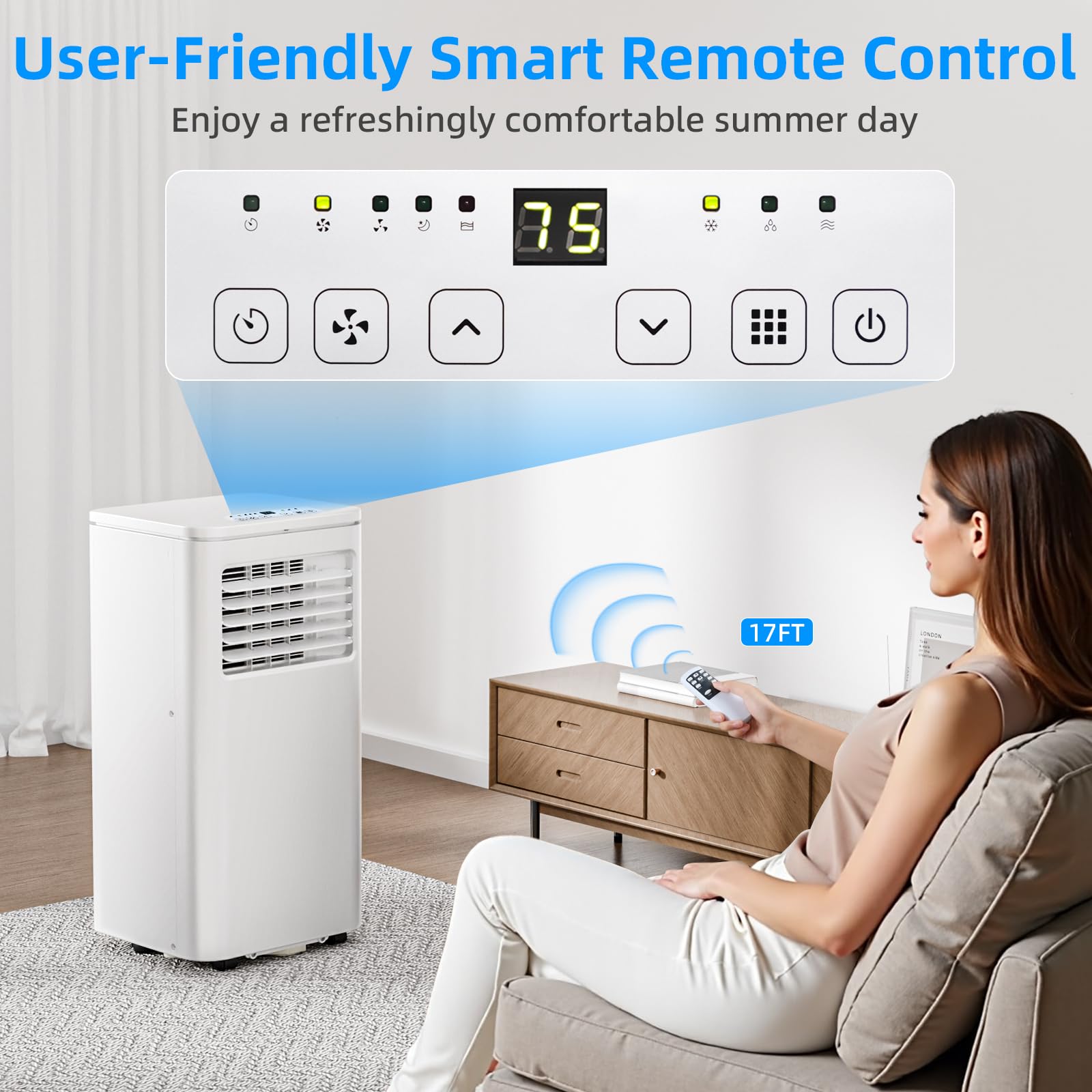 Portable Air Conditioner 8000 Btu, Remote Control, Fan Mode, Cools 350Sq. Ft, 24 Hour Timer, Quiet Operation,Window, 2 Fan Speed
