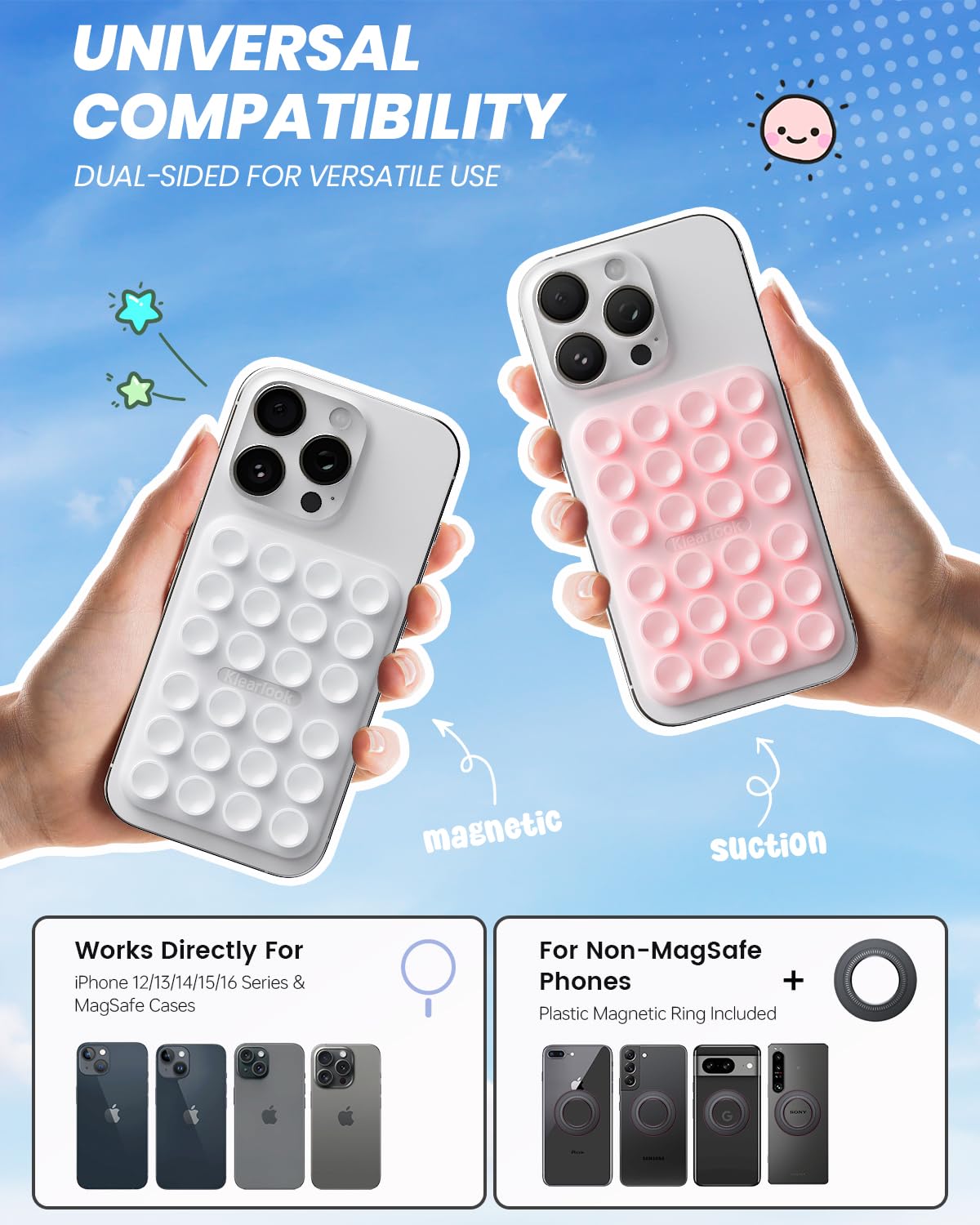 2Pack Magnetic Suction Phone Mount For Magsafe Case, Sticky Phone Grip Holder For Iphone, Removable Hands-Free Selfie/Video For