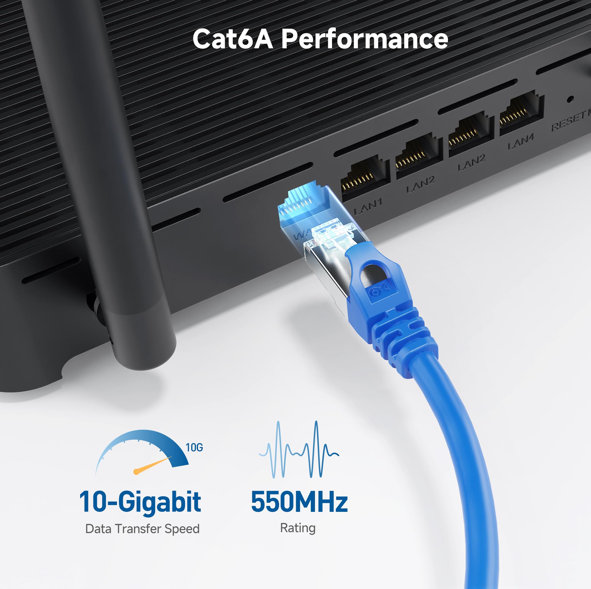 Cable Matters 10Gbps Snagless Long Shielded Cat 6A Ethernet Cable - 150Ft, Cat 6A Cable, Cat6A Cord, Ethernet Cord, Blue