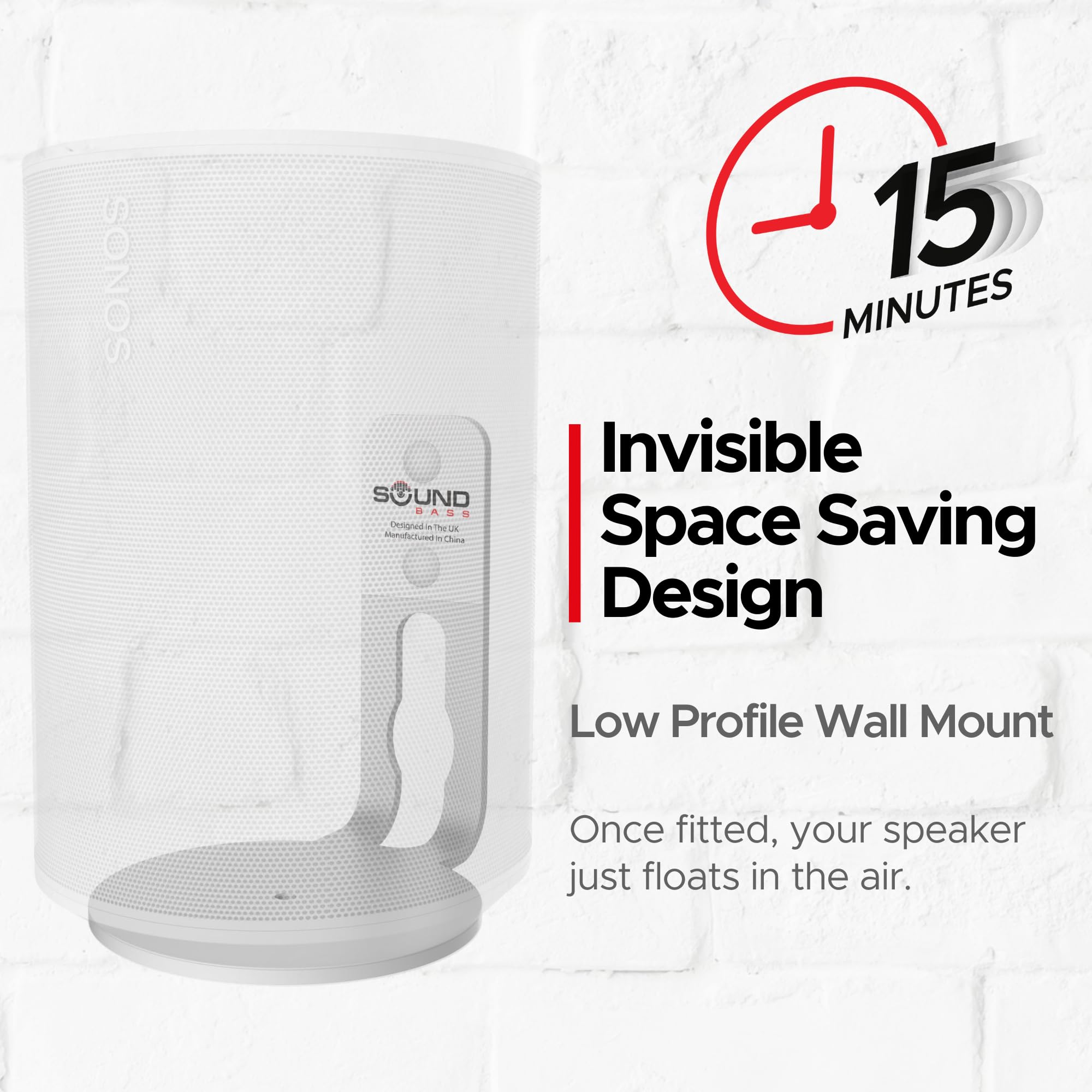 Era100 Wall Mount Bracket, Low Profile, White, Single Unit, Compatible With Sonos Era 100 Speaker, Complete With All Fixing Hard