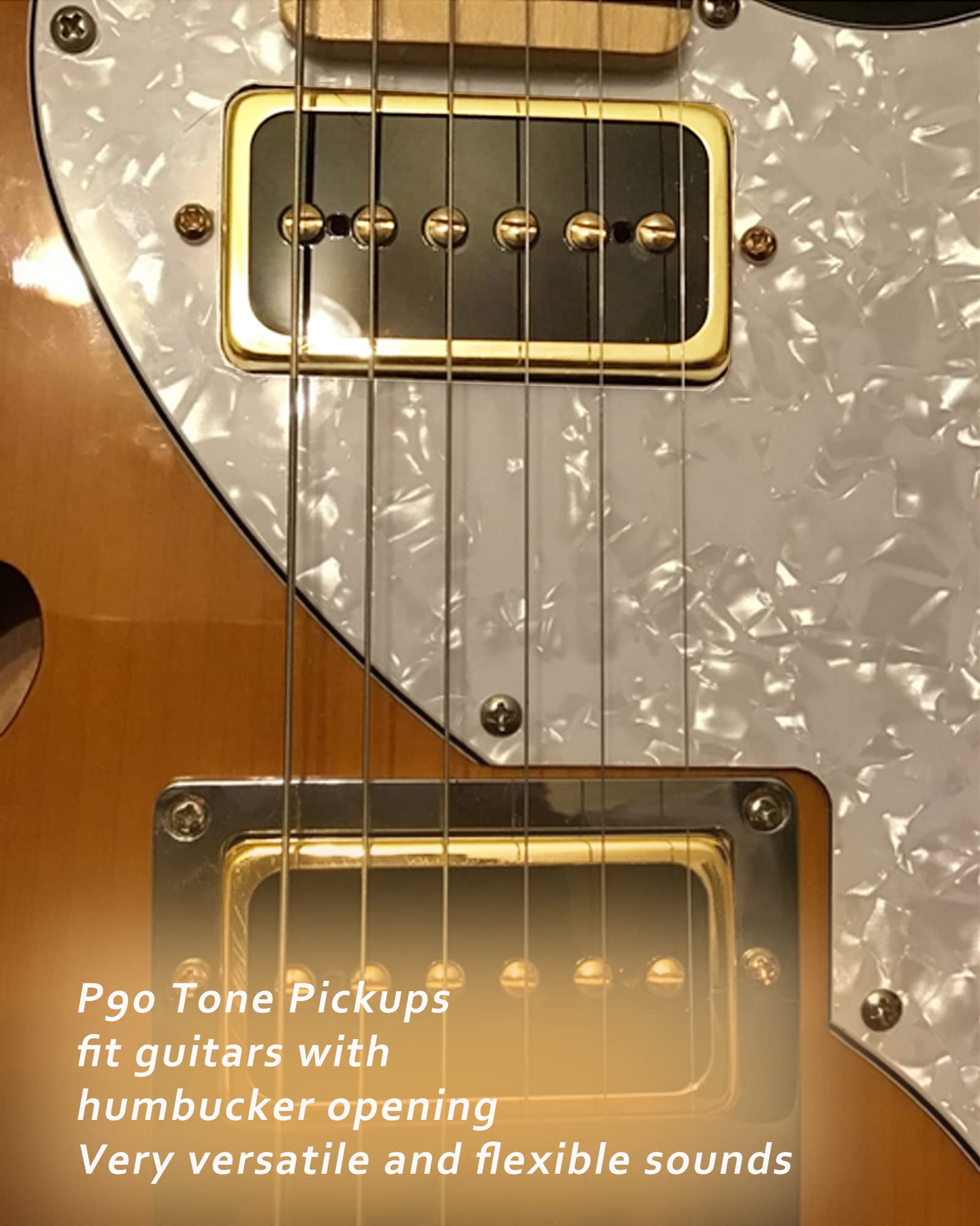 Lamsam P90 Tone Pickups Set, Humbucker Sized Single Coil Neck Pick Up And Bridge Pick Up Loaded Rubber Magnets, As Replacement P