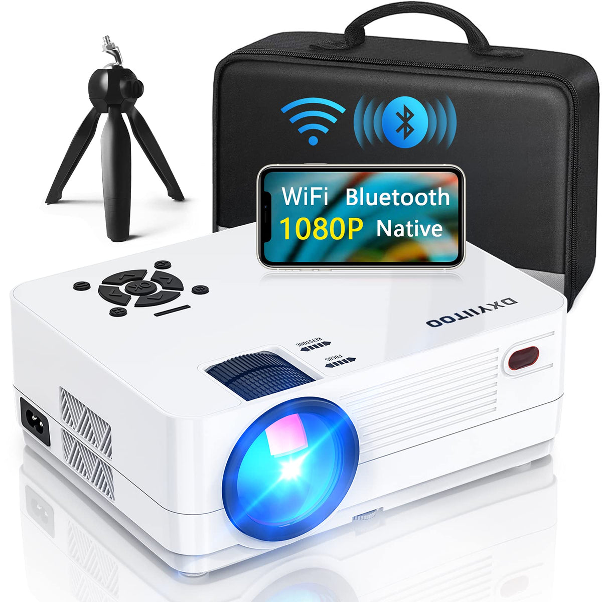 Native 1080P Projector With Wifi And Two Way Bluetooth, Full Hd Movie Projector For Outdoor Movies, 300'' Display Projector 4K H