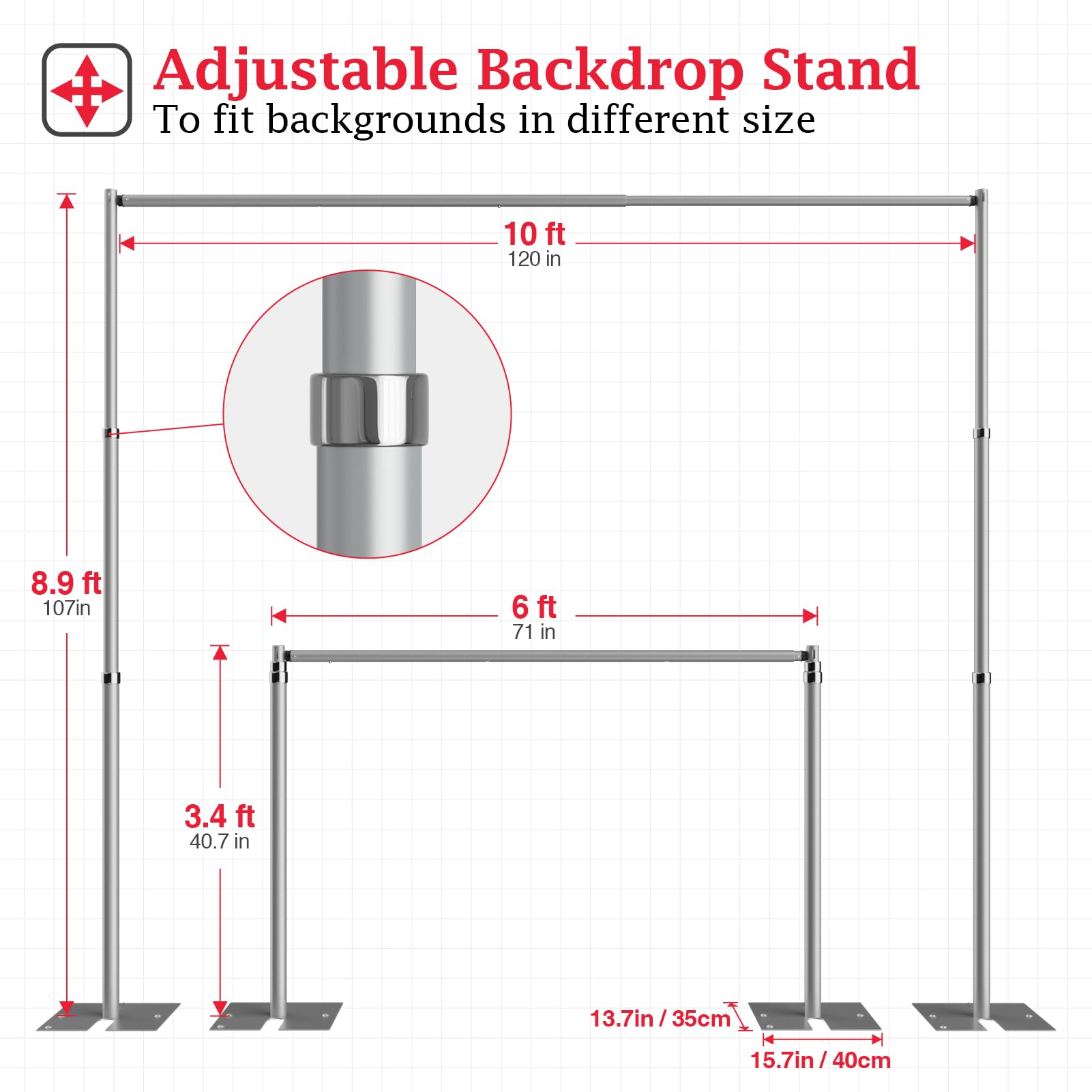 Emart Pipe And Drape Backdrop Stand Kit, Backdrop Stand Heavy Duty 8.9Ftx10Ft, Adjustable Metal Frame For Backdrop, Background S