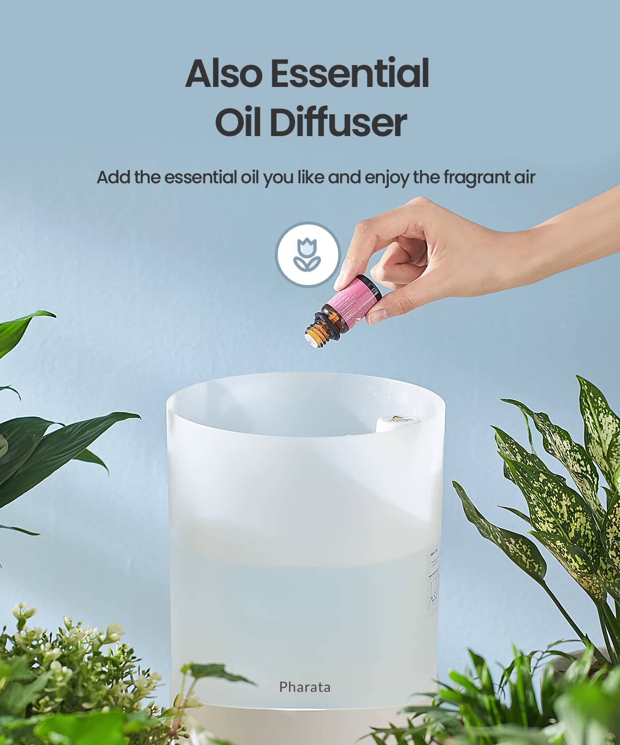 Pharata Humidifiers For Bedroom, 4.0L Humidifier With Essential Oil Diffuser, Top Fill Ultrasonic Cool Mist Humidifier For Large