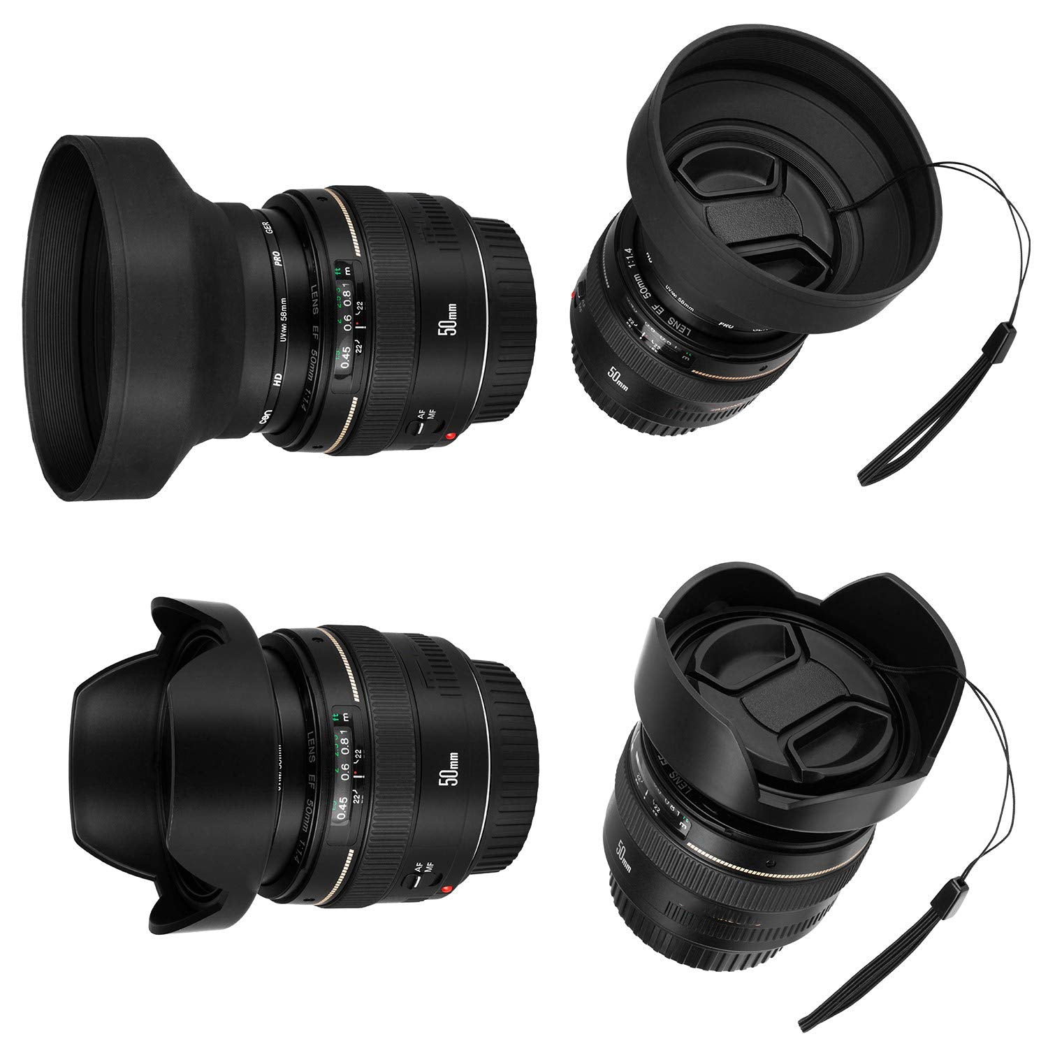 55Mm Lens Hood Set Compatible With Nikon D3400 D3500 D5500 D5600 D7500 Dslr Camera With Af P Dx 18 55Mm F/3.5 5.6G Vr Lens, Collapsible Rubber Hood + Reversible Tulip Flower Hood + Lens Cap