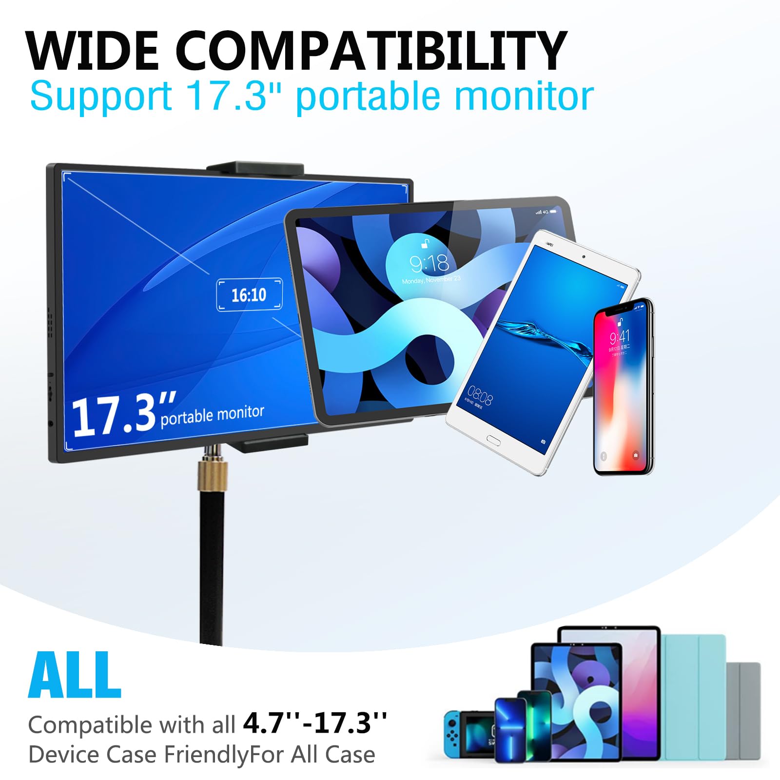 Bimo Tablet Stand Holder For Ipad,Portable Monitor Stand Holder For 15.6'',17.3'',Adjustable Height And Heavy Base,Compatible Wi