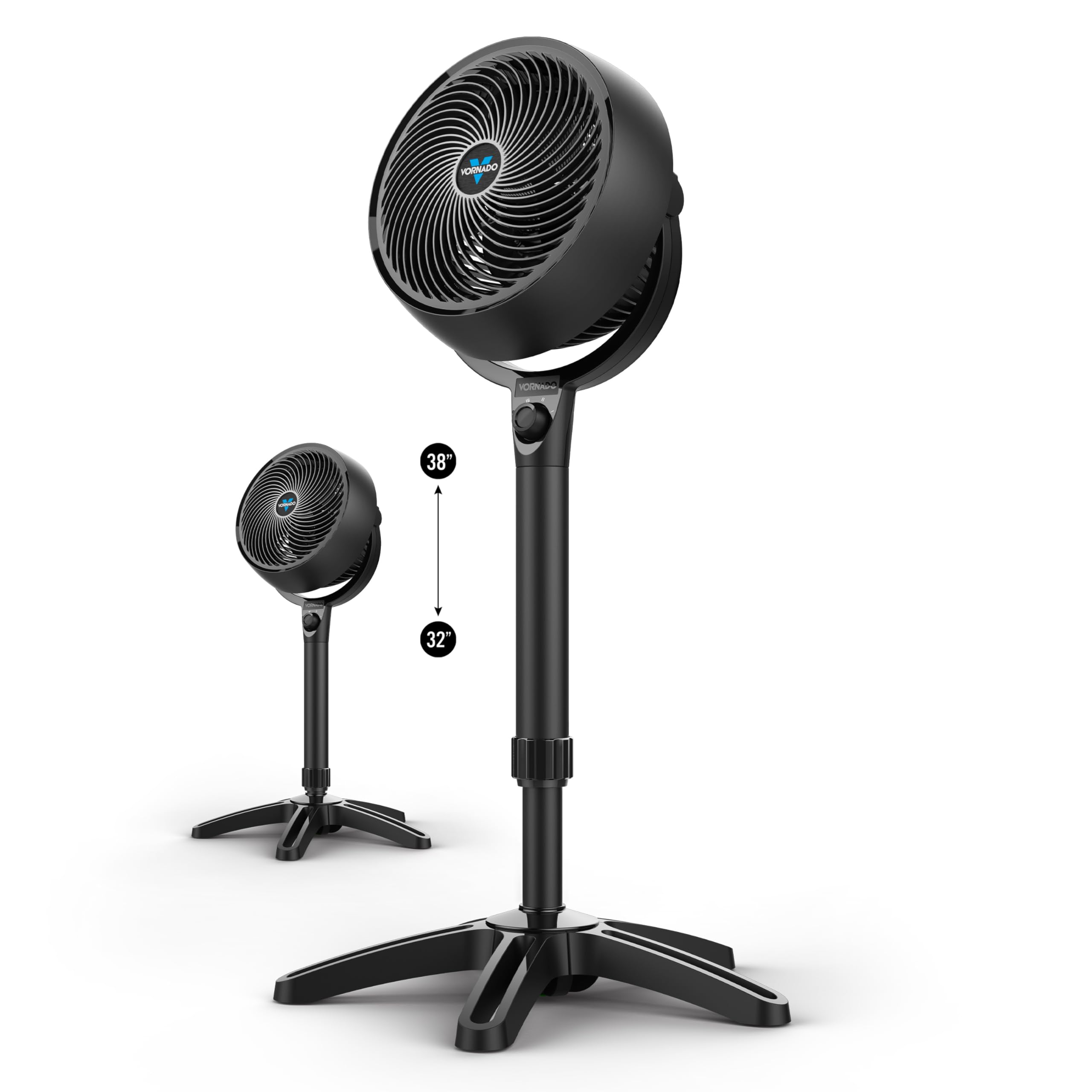 Vornado 683 Medium Pedestal Whole Room Air Circulator Fan, 3 Speed Control, Adjustable Standing Height, 32 To 38 Inches, Black