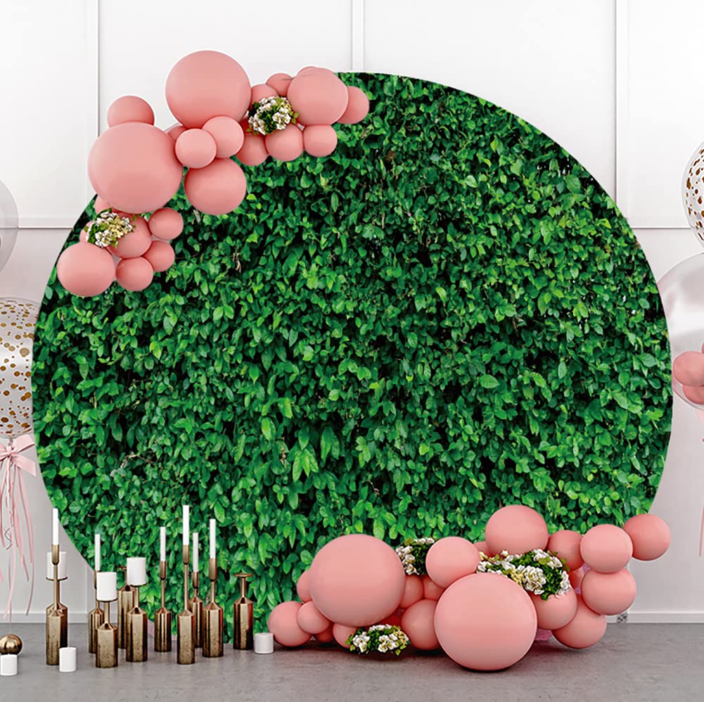 Leowefowa Greenery Round Backdrop Cover Green Leaves Round Backdrop 7.2Ft Grass Backdrop Wall Circle Backdrop Stand Cover Safari