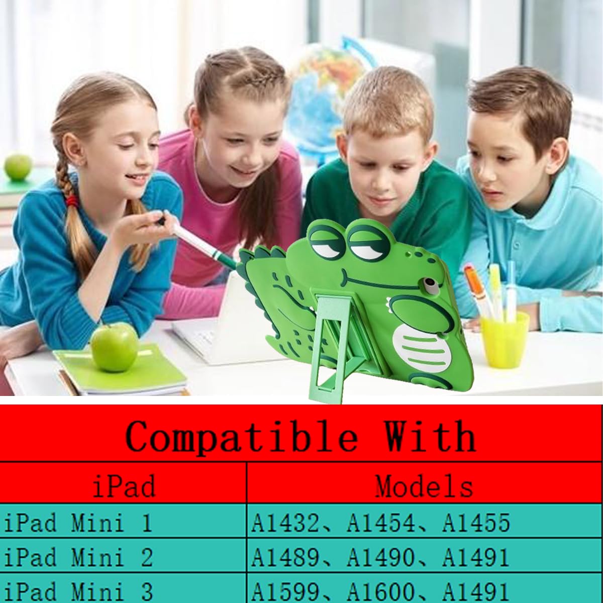 3D Cute Crocodile Case For Ipad Mini 1St 2Nd 3Rd 7.9 Inch With Strap,Kawaii Cartoon Green Crocodile Soft Silicone Case With Kick