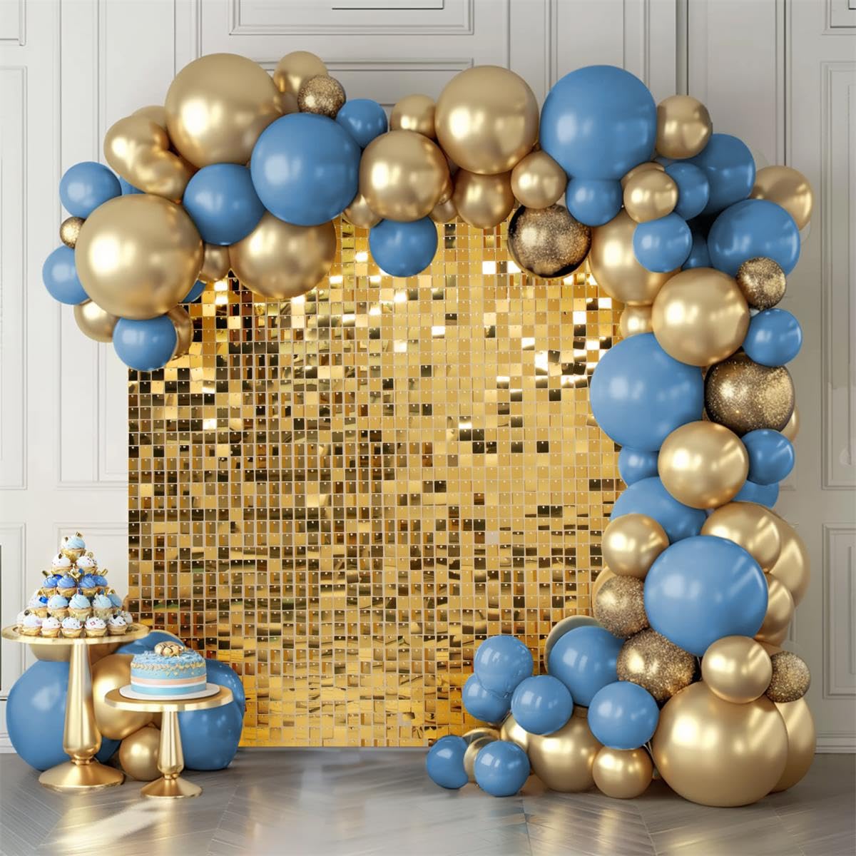 Shimmer Wall Backdrop Light Gold Wall Panels 24Pcs Square Sequin Shimmer Wall Backdrop Decoration For Birthday Party,Wedding, An