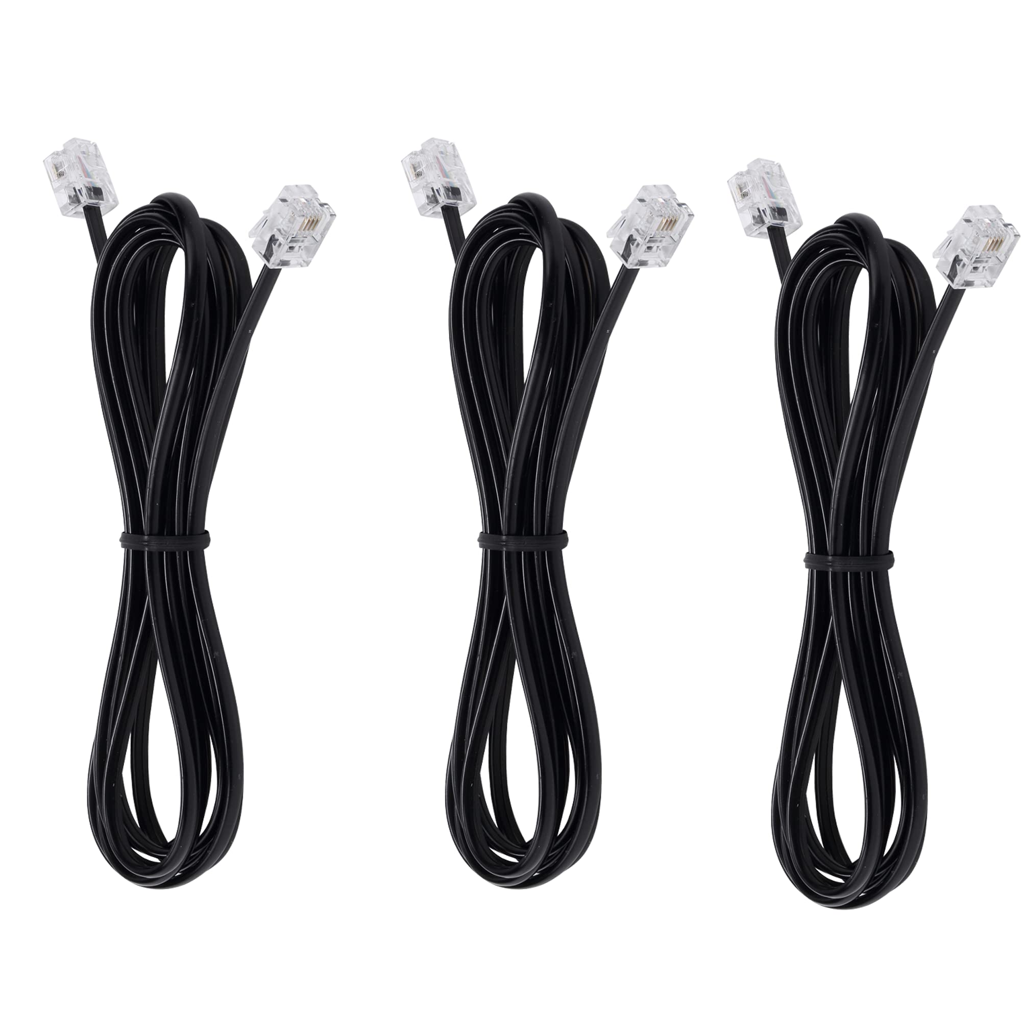 Lansensu Telephone Landline Extension Cord Cable Cord With Standard Rj 11 6P4C Plug (6Ft 3Pack Black, Black)