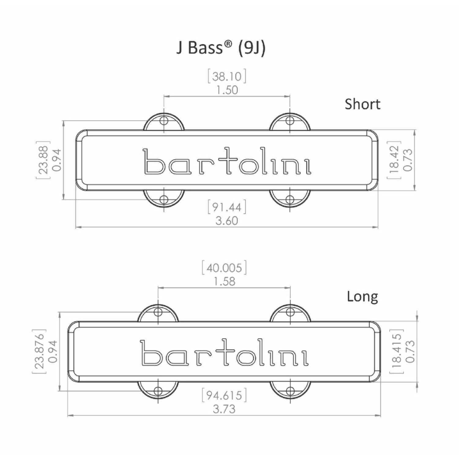Bartolini 9J1 L/S Original Dual Coil 4 String J Bass Pickup Set