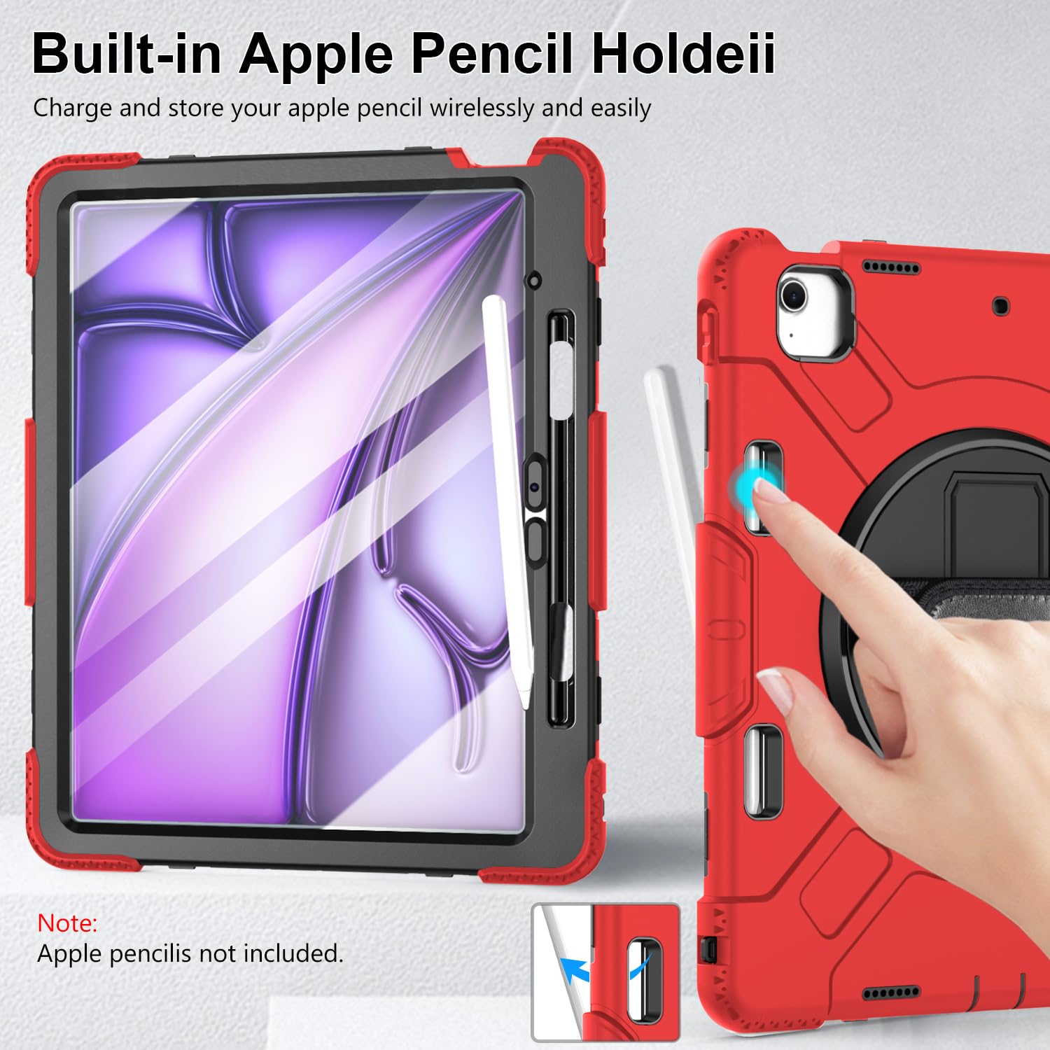 Miesherk Stock Case For Ipad Air 13'' 2024: Military Grade Shockproof Rugged Case For Ipad Air 13''(M2) W/Screen Protector   Sta