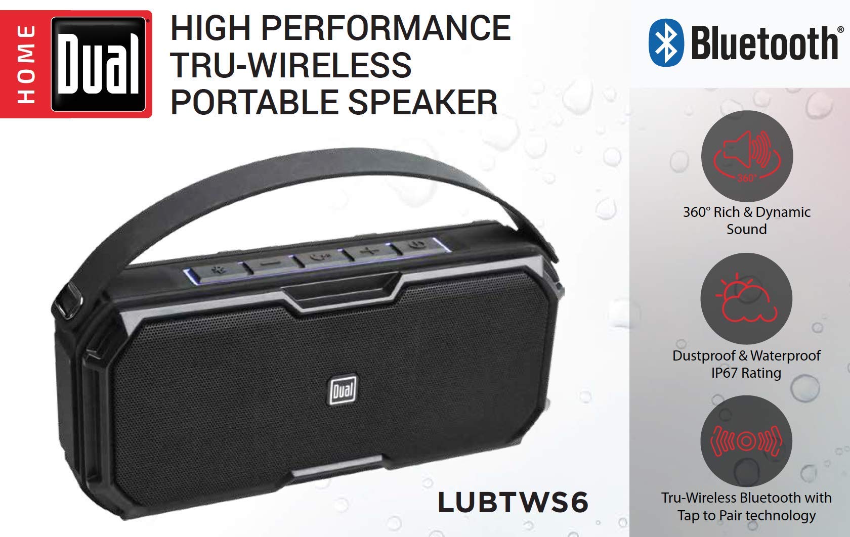 Dual Electronics Lubtws6 Wireless Portable Bluetooth Speaker, Truwireless Bluetooth Stereo, Waterproof & Dustproof Ip67, 360 Deg
