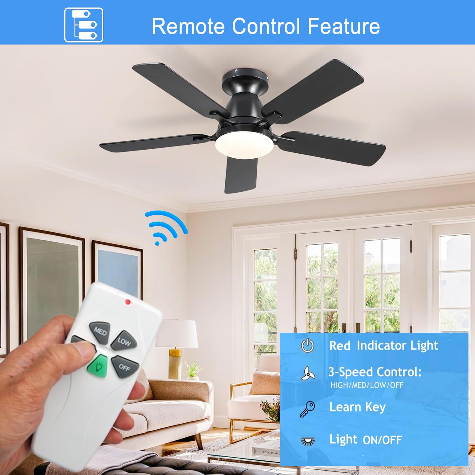 Fan-53T Universal Basic On/Off Ceiling Fan Remote Control Kit Works For Hampton Bay Hunter Litex, Replace Fan-53T, Kujce9103, Uc