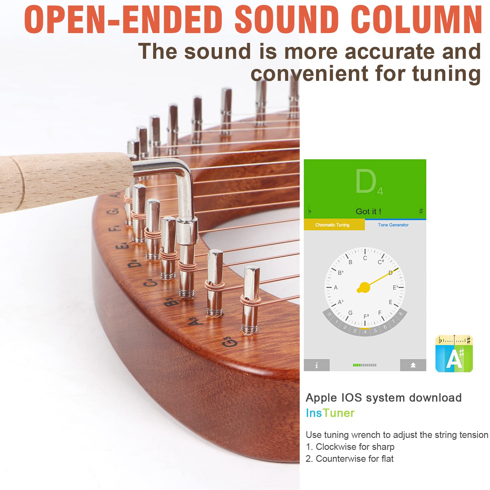 Lyre Harp, Aklot 16 Metal Strings Maple Saddle Mahogany Body Lyra Harp With Carved Note Tuning Wrench Pick Up Strings And Black