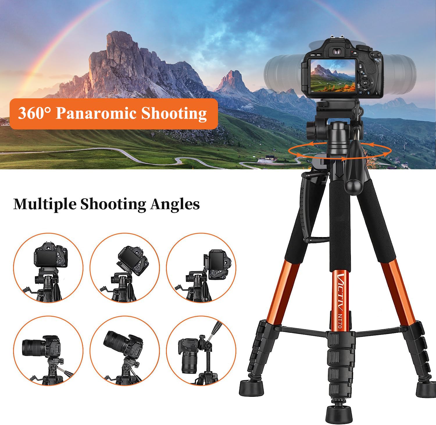 Victiv Tripod 74 Camera Tripod For Cell Phone, Aluminum Professional Heavy Duty Camera Tripod Stand, Tripod For Camera Dslr Slr With Carry Bag, Compatible With Canon Nikon Iphone