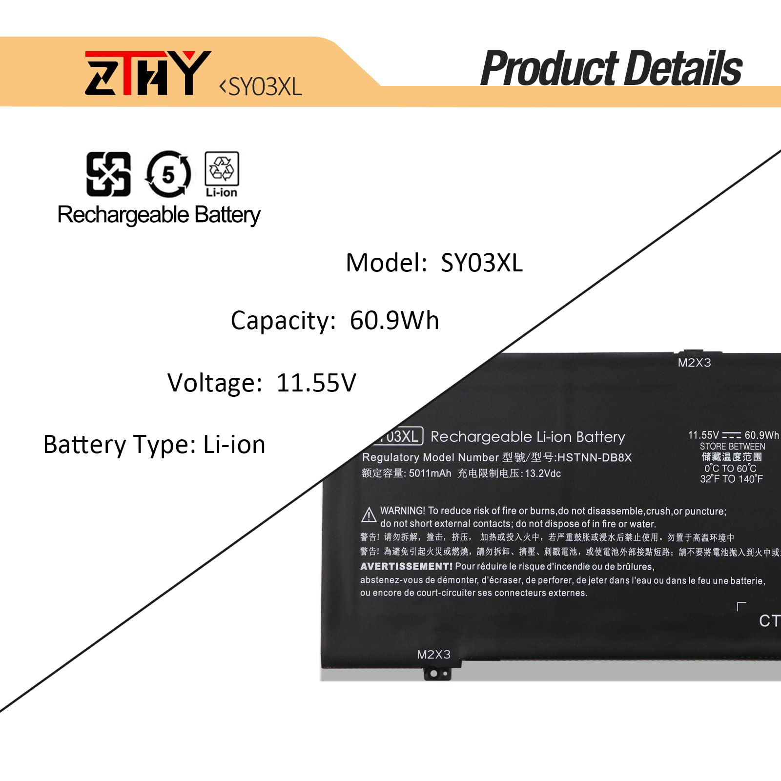 Zthy Sy03Xl Laptop Battery Replacement For Hp Chromebook X360 14 G1 14 Da 14 Da0011Dx 14 Da0021Nr 14 Da0500Nd Chromebook 15 De 1