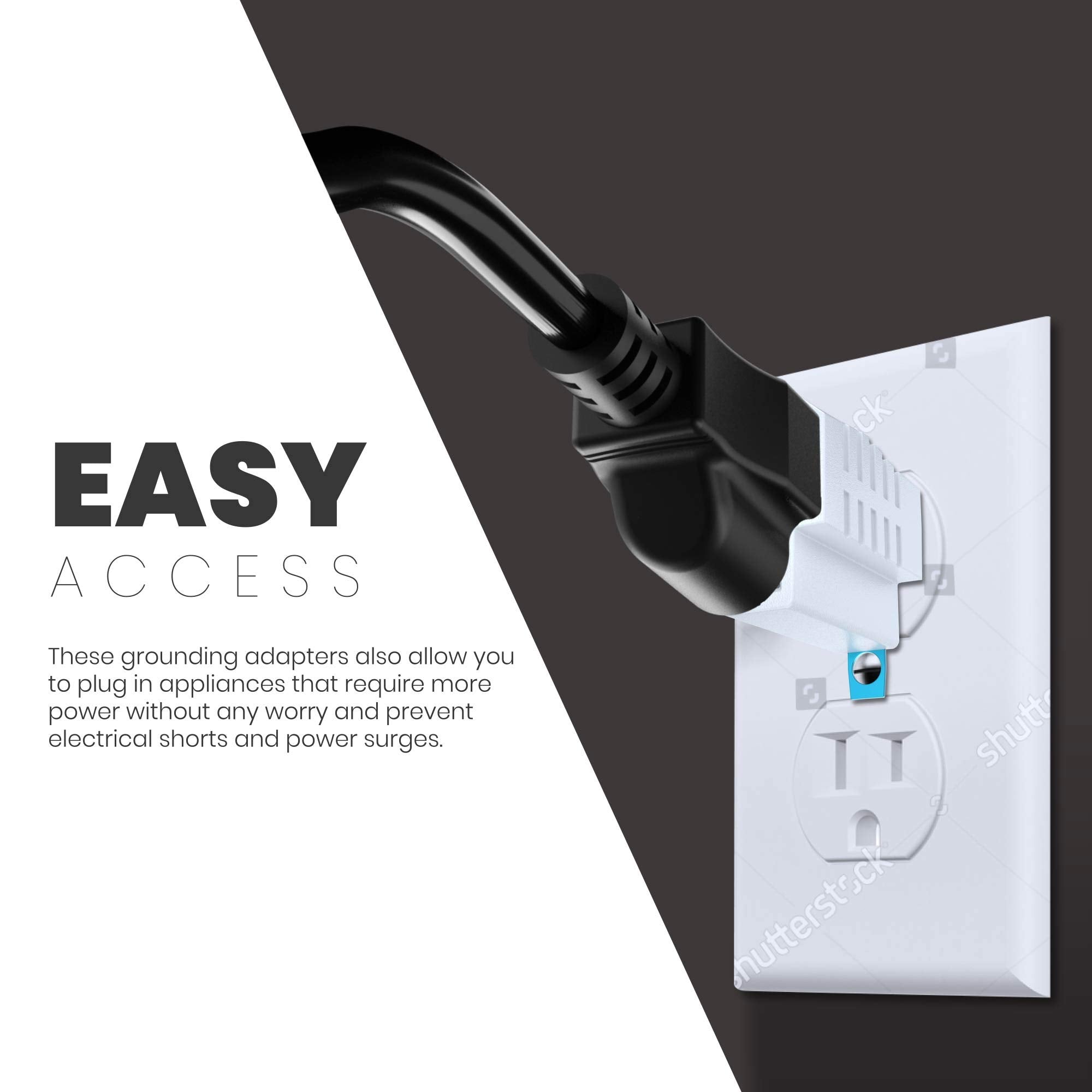 2 Prong To 3 Prong Outlet Adapter, Polarized Grounding Converter Etl Two Prong To Three Prongs Outlets 4 Pack White Etl Listed